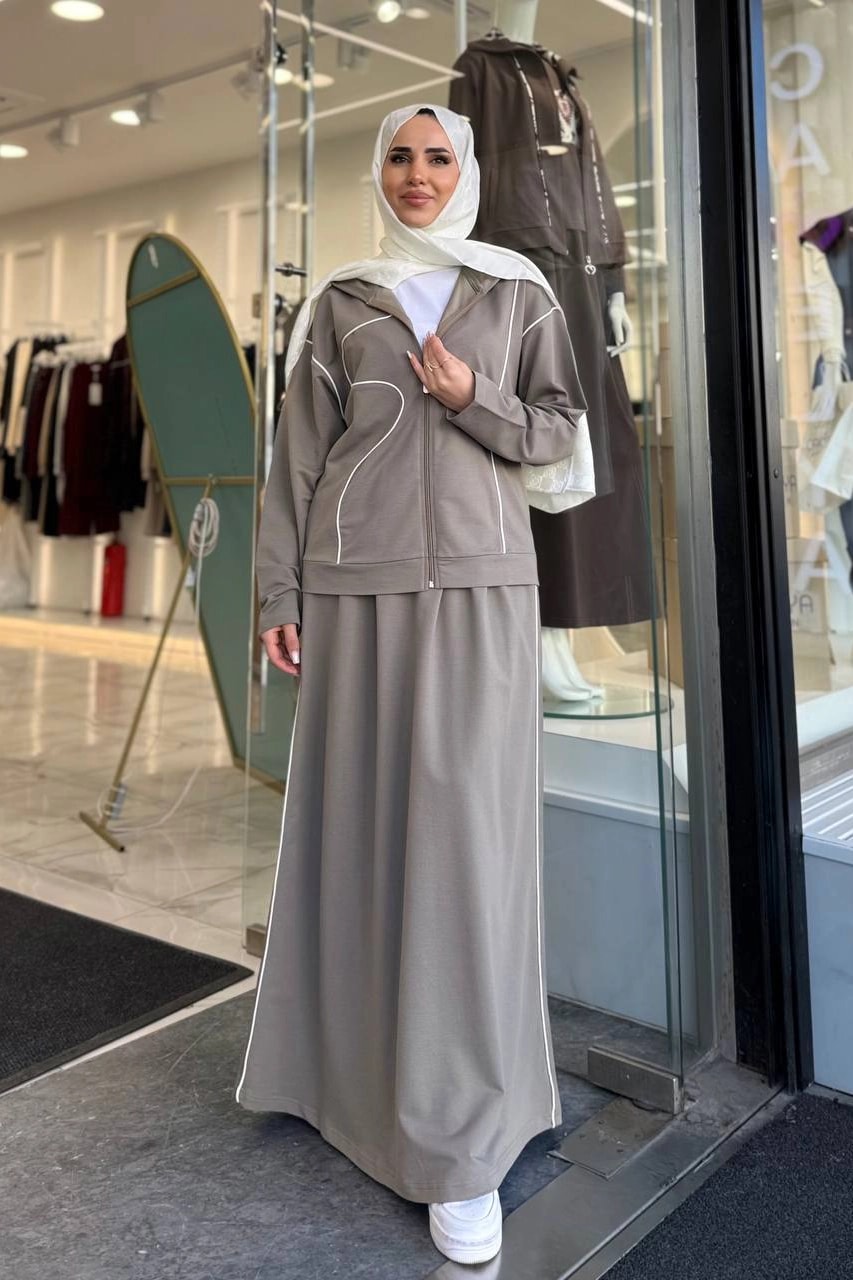 Toptan İki İplik Kumaş Biye Detaylı İkili Etek Takım