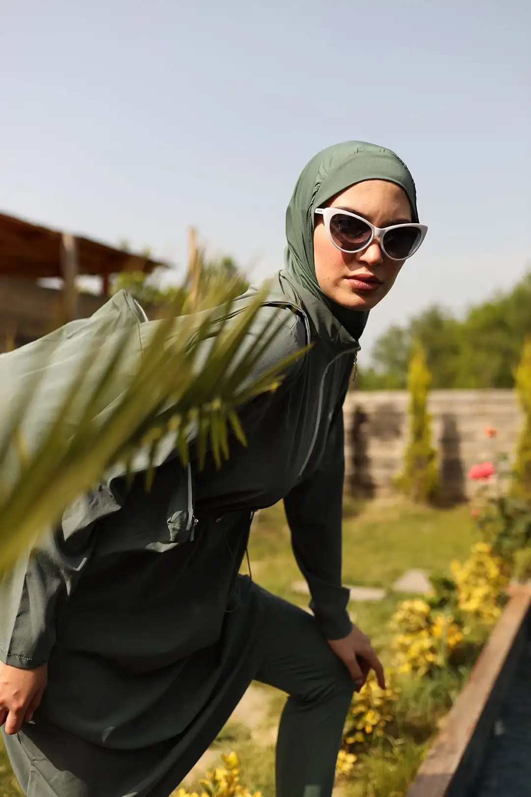Yazı Detaylı Yarım Fermuarlı Polyester Elastan Tesettür Mayo 10370