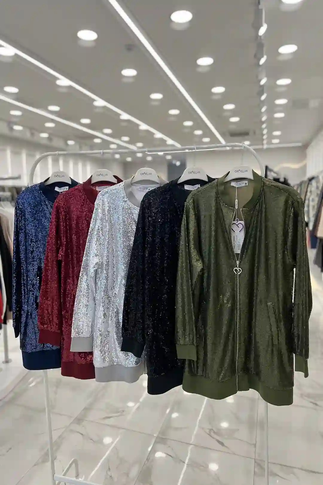Wholesale Sequin Fabric Zippered Jacket - 2315