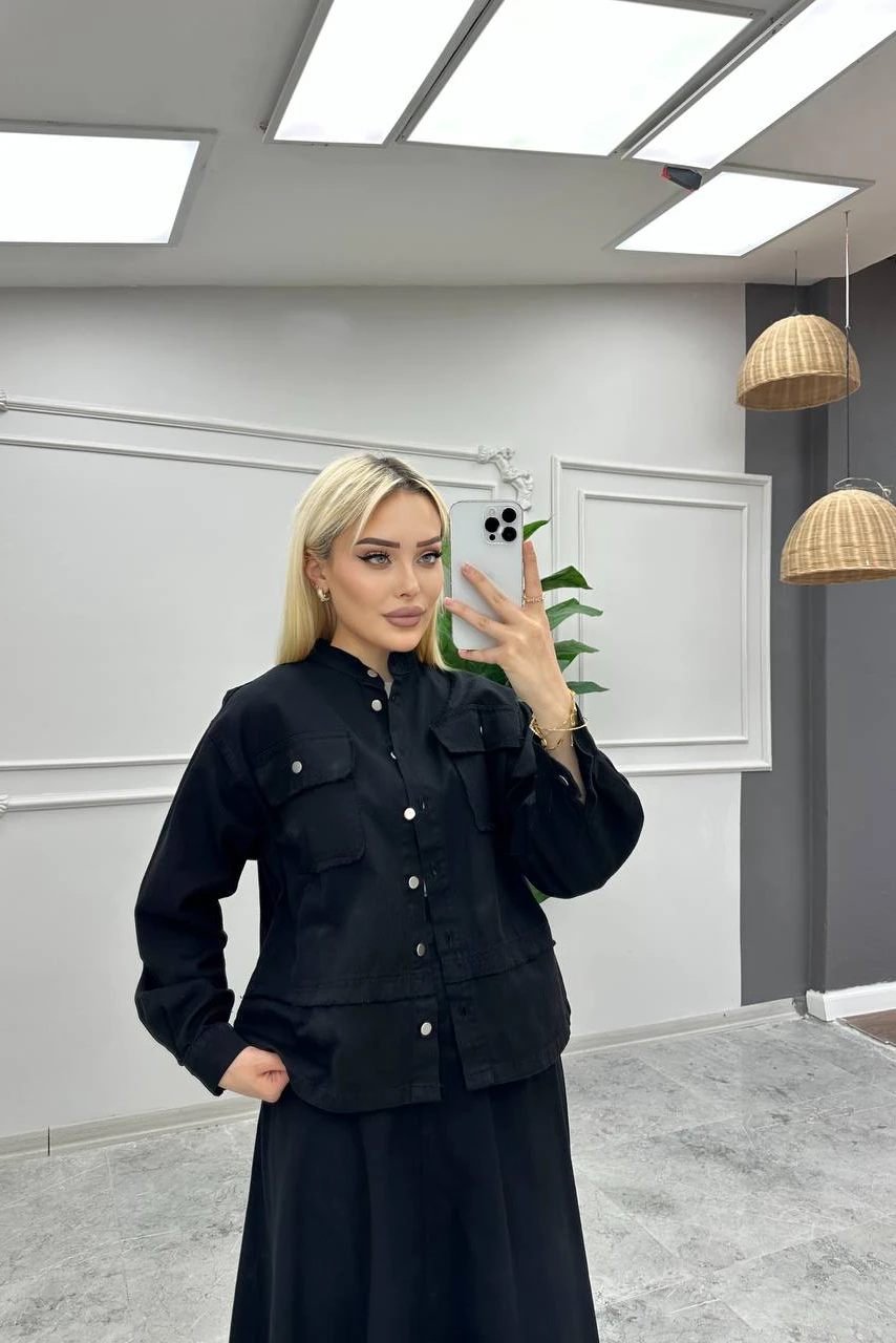 Toptan Gabardin Kumaş Düğmeli Ceketli İkili Etek Takım