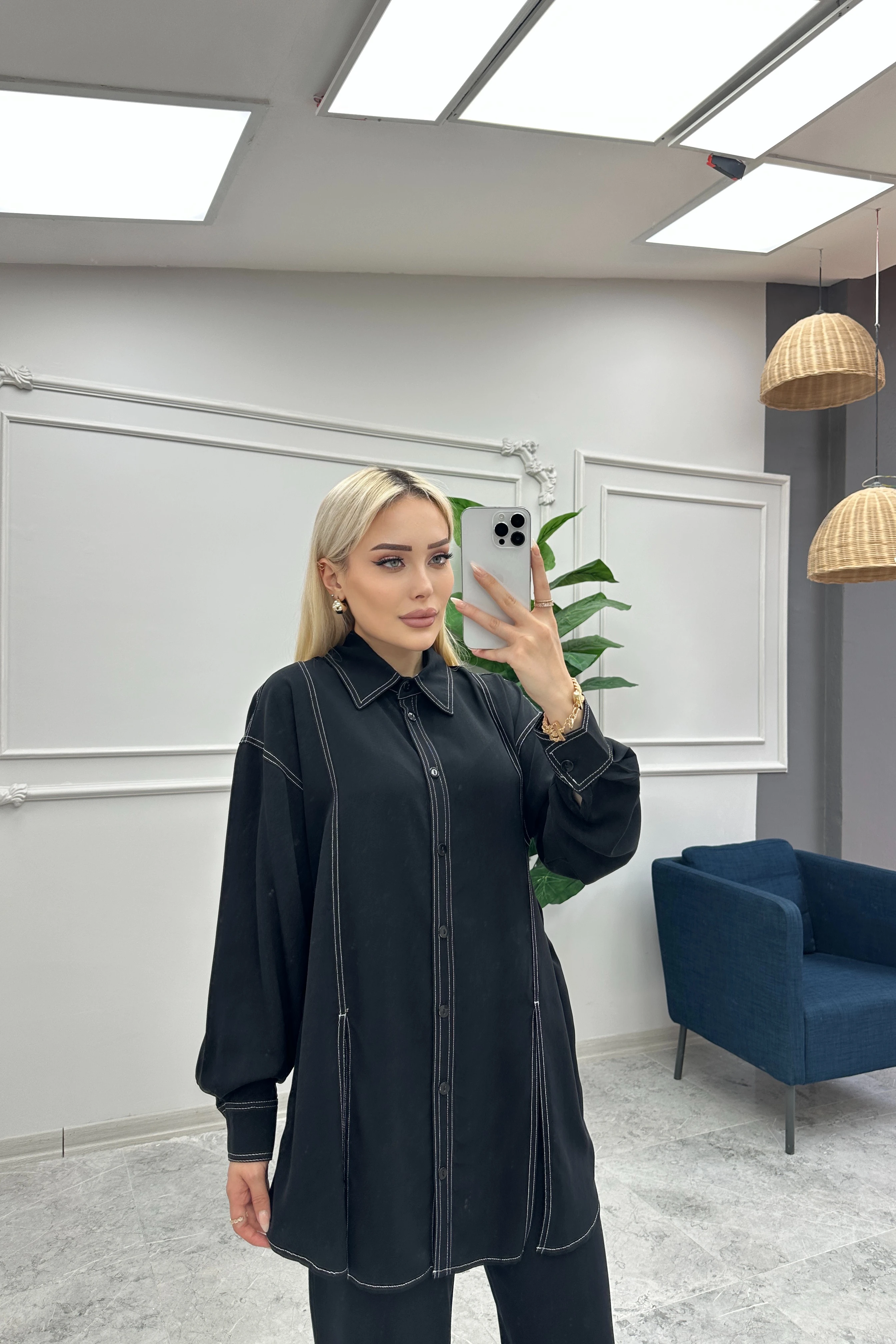 Wholesale Tencel Fabric Slit Detailed Two Piece Suit - 10670 Product Information