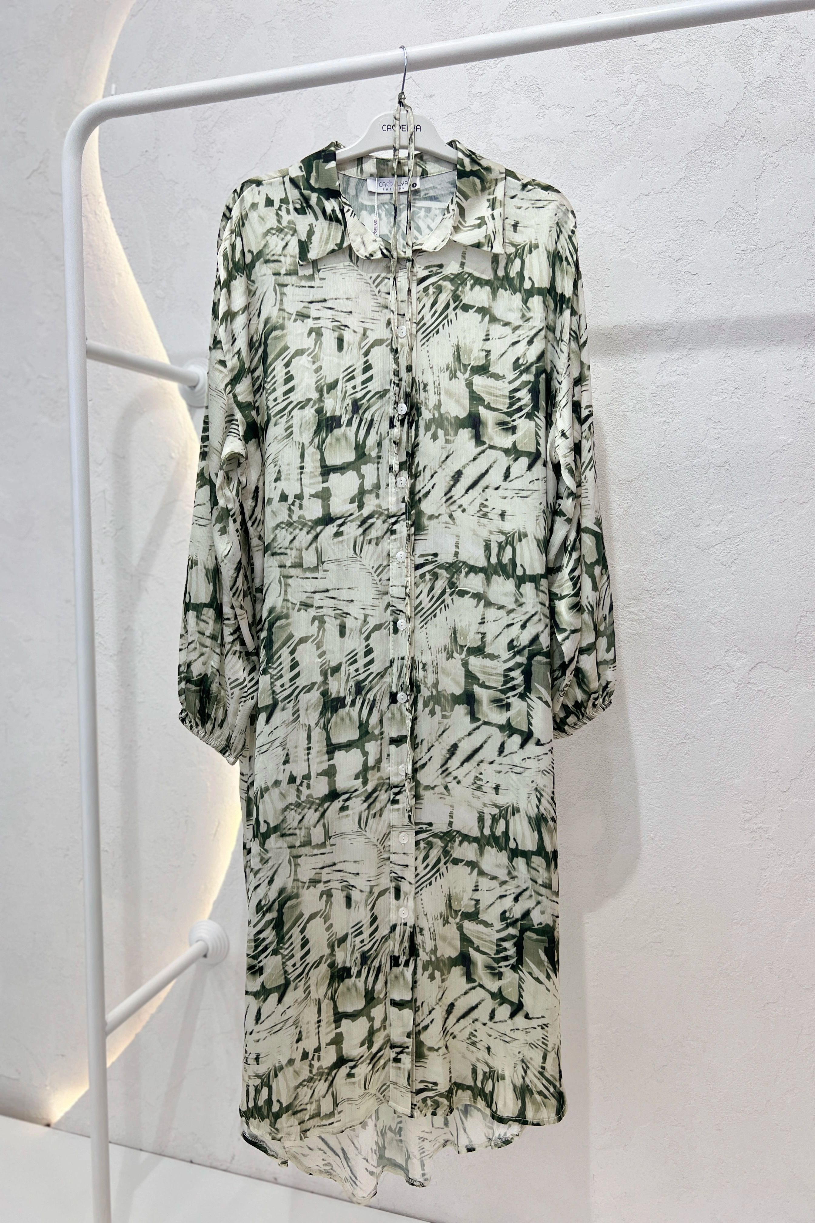 Wholesale Satin Fabric Patterned Buttoned Neck Shirt - 5312 Product Information - Khaki