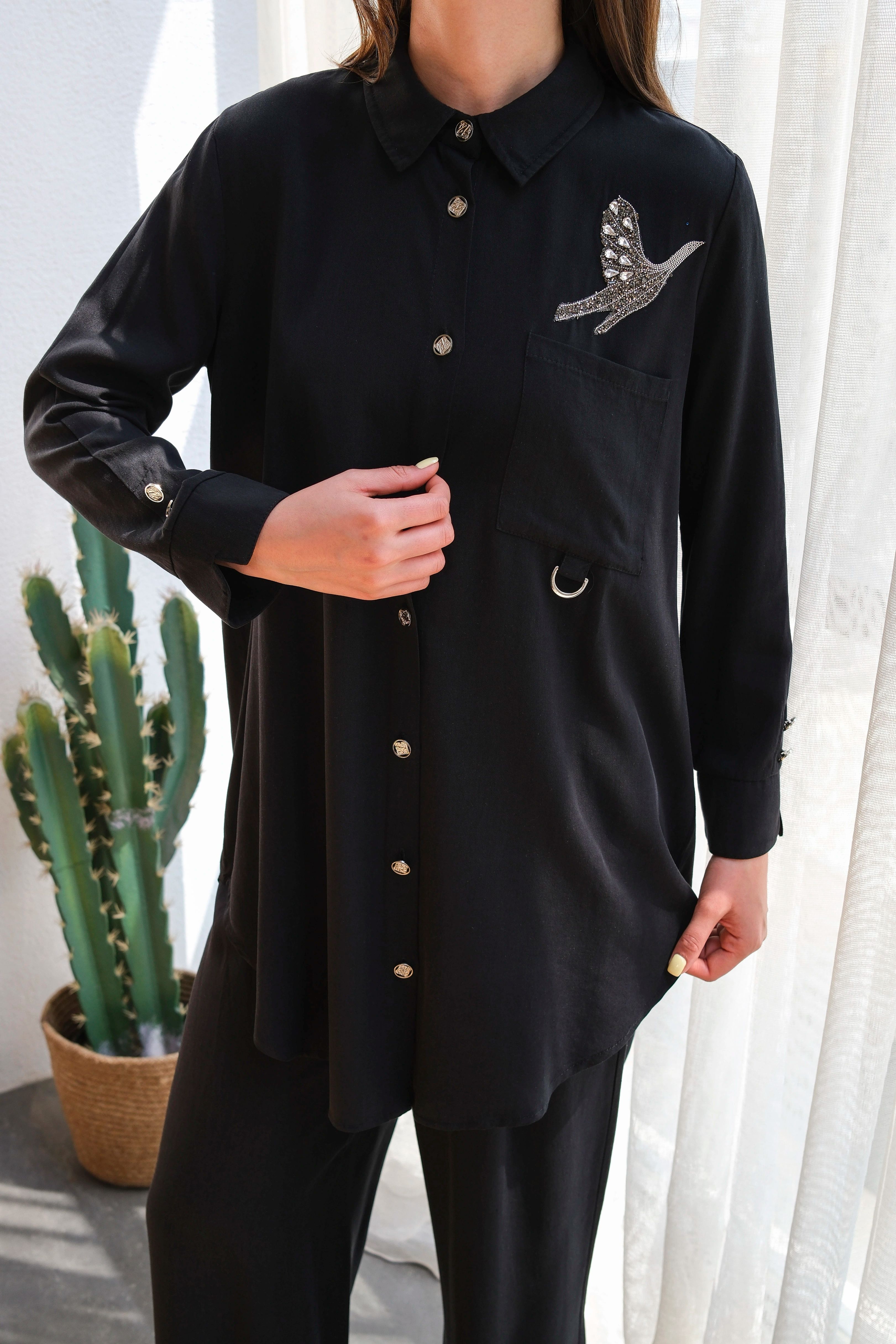 Wholesale Tencel Fabric Stone Decoration Detailed Two Piece Suit - 10682 Product Information