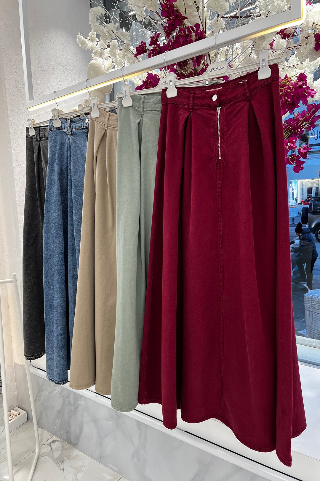 Wholesale Denim Fabric Zipper Detail Skirt - 7108 - Mint Green