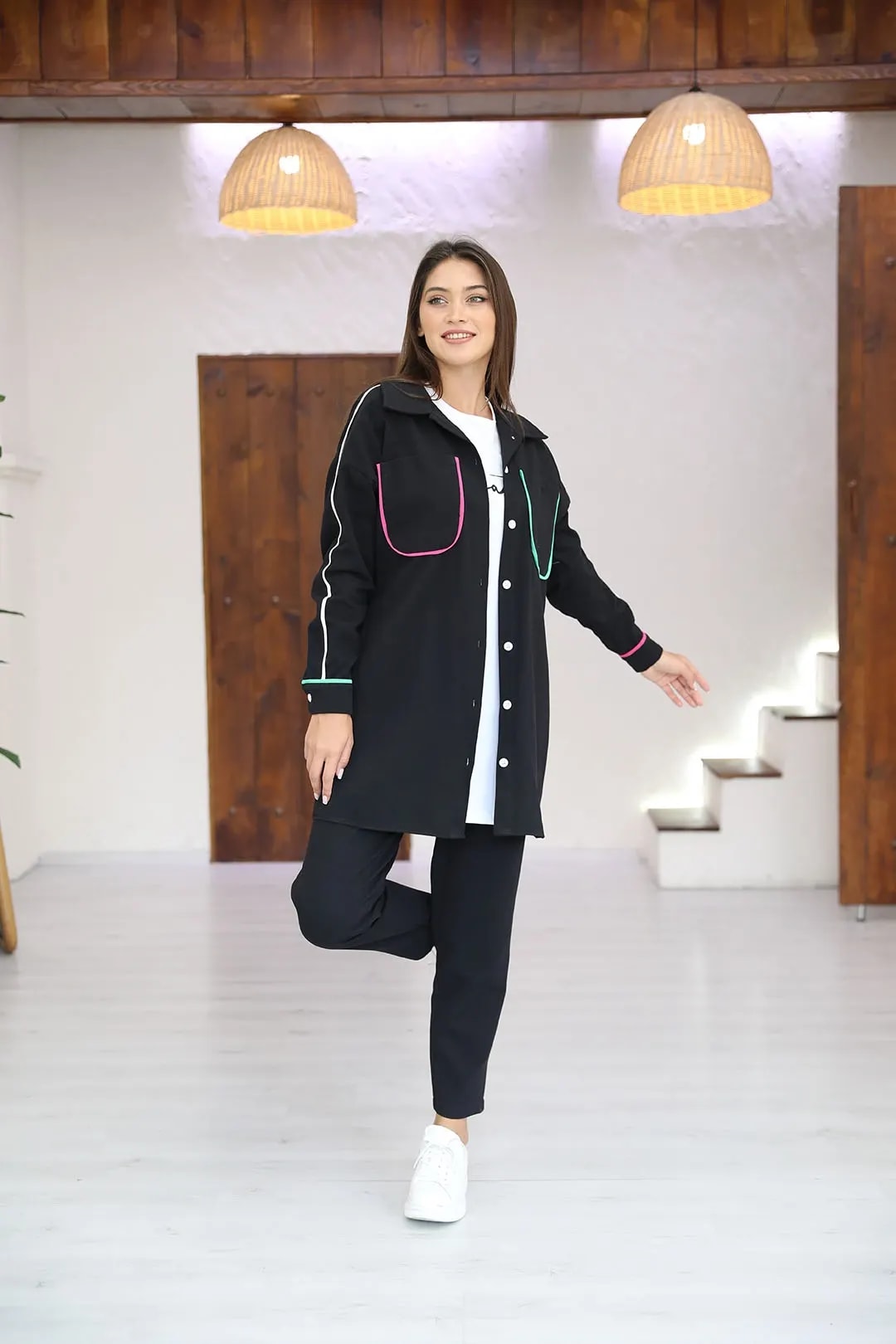Wholesale Denim Fabric Front Buttoned Three-Piece Suit - Black
