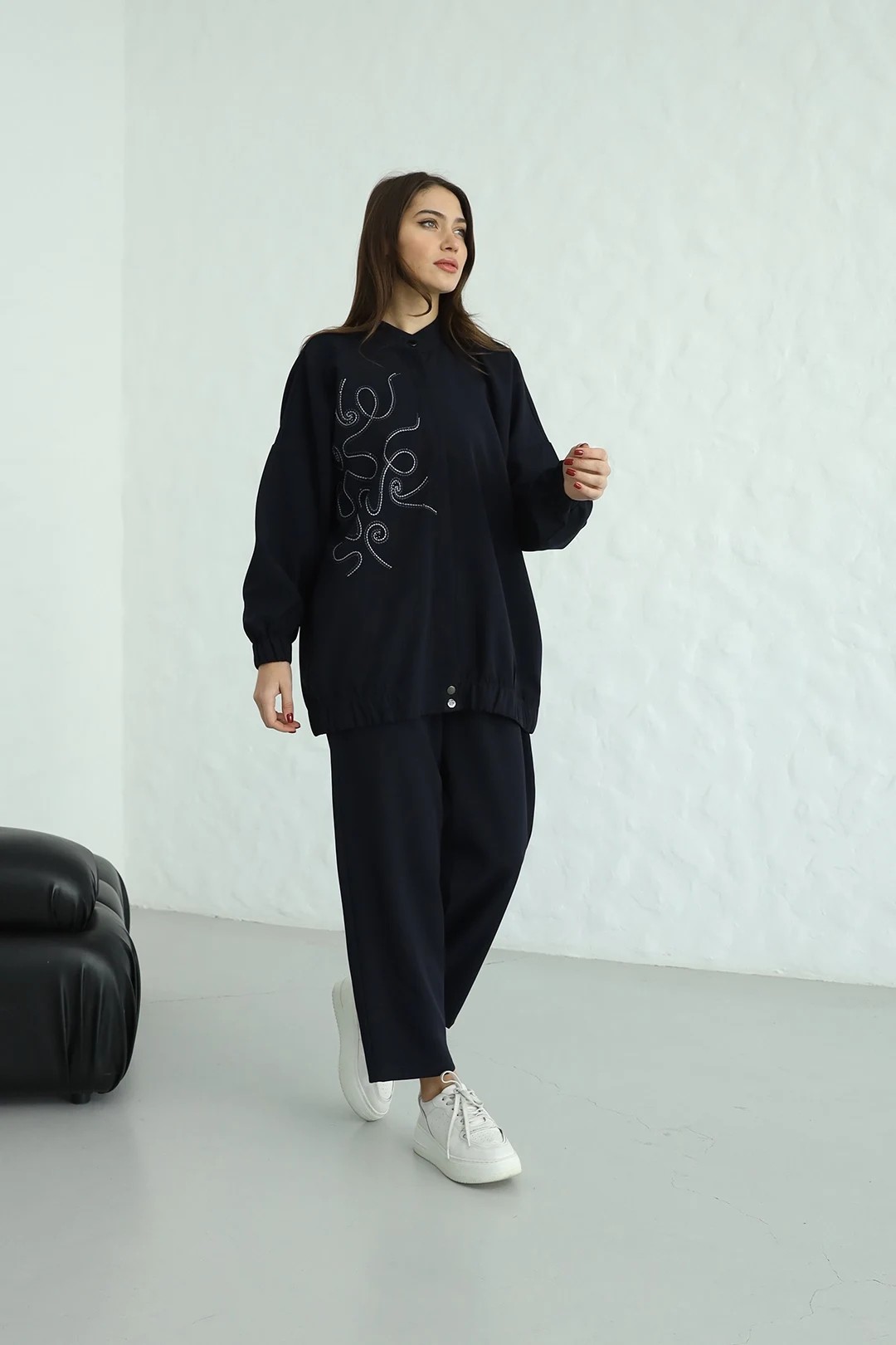 Double Krep Kumaş Desenli Modern İkili Takım 10549