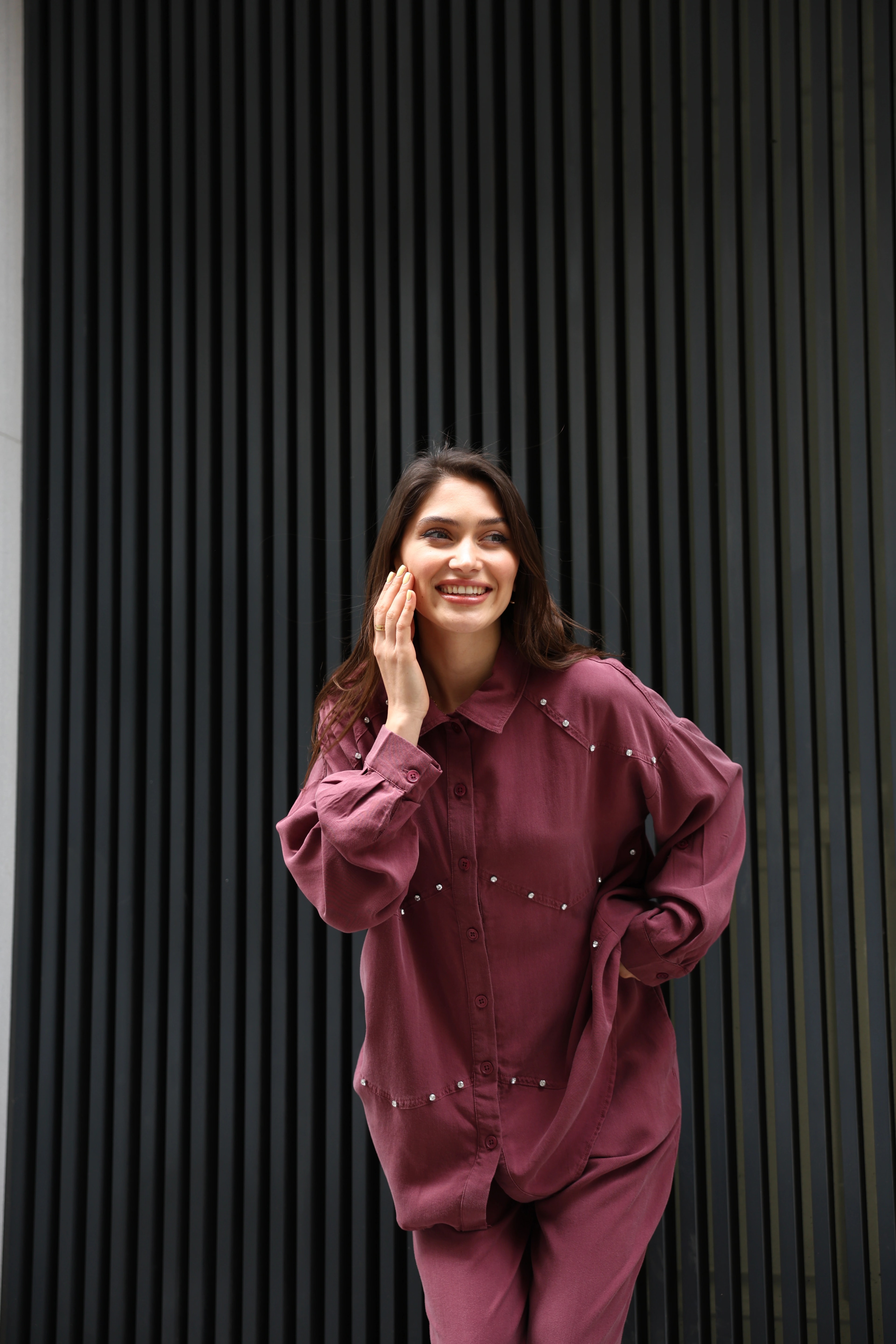 Toptan Tensel Kumaş Taşlı İkili Takım