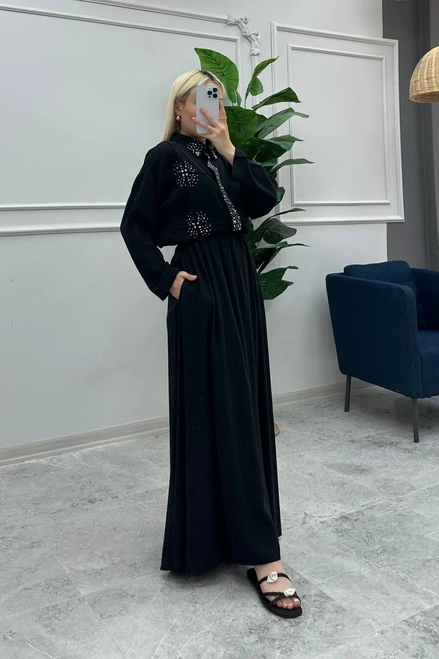 Wholesale Tencel Fabric Stone Embellished Double Skirt Set - 8222 Product Information