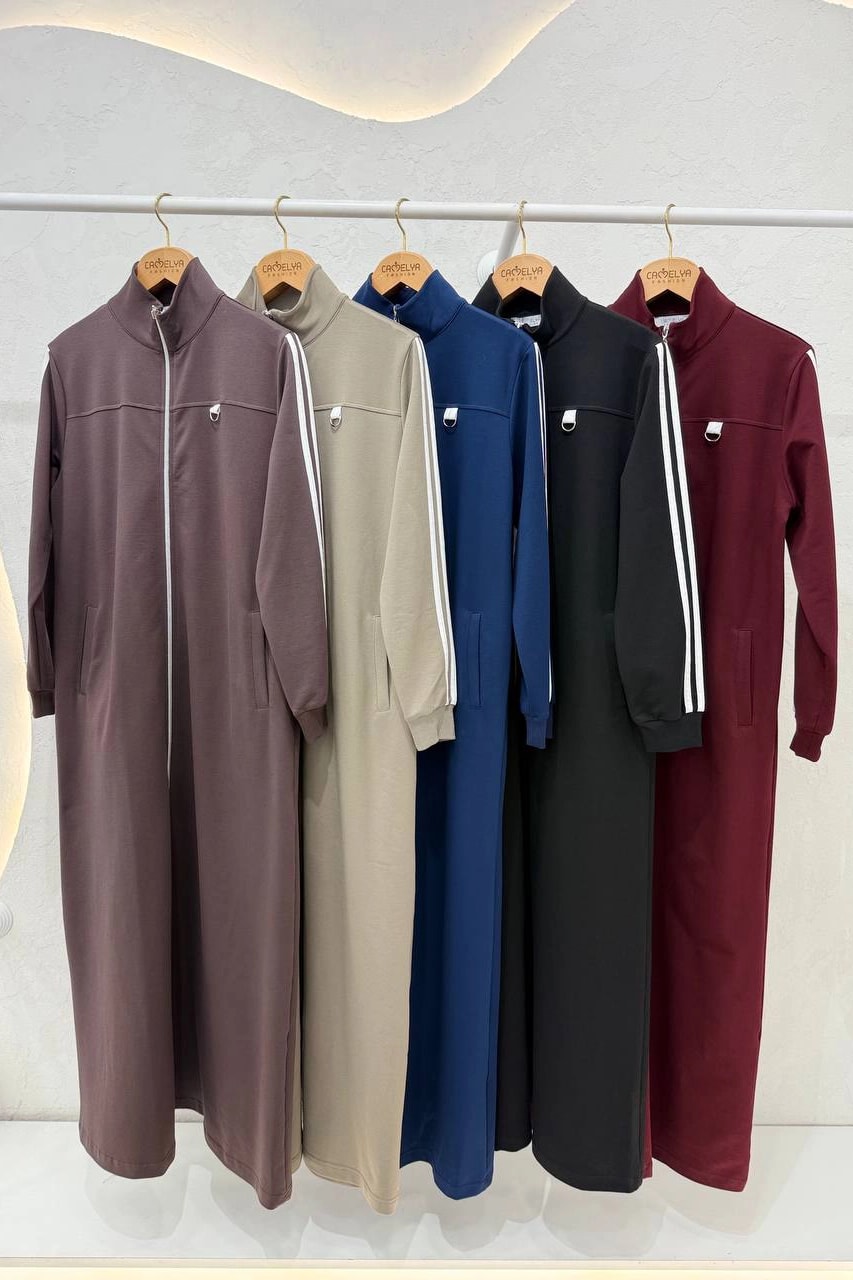 Toptan İki İplik Kumaş Şerit Detaylı Boydan Fermuarlı Elbise