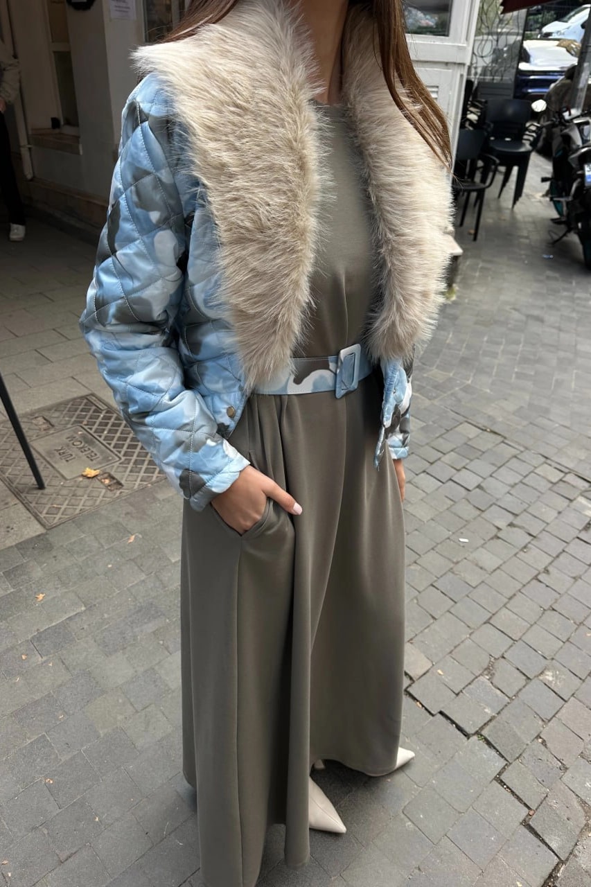 Toptan İki İplik Ve Kapitone Kumaş Kürk Detaylı İkili Elbise 