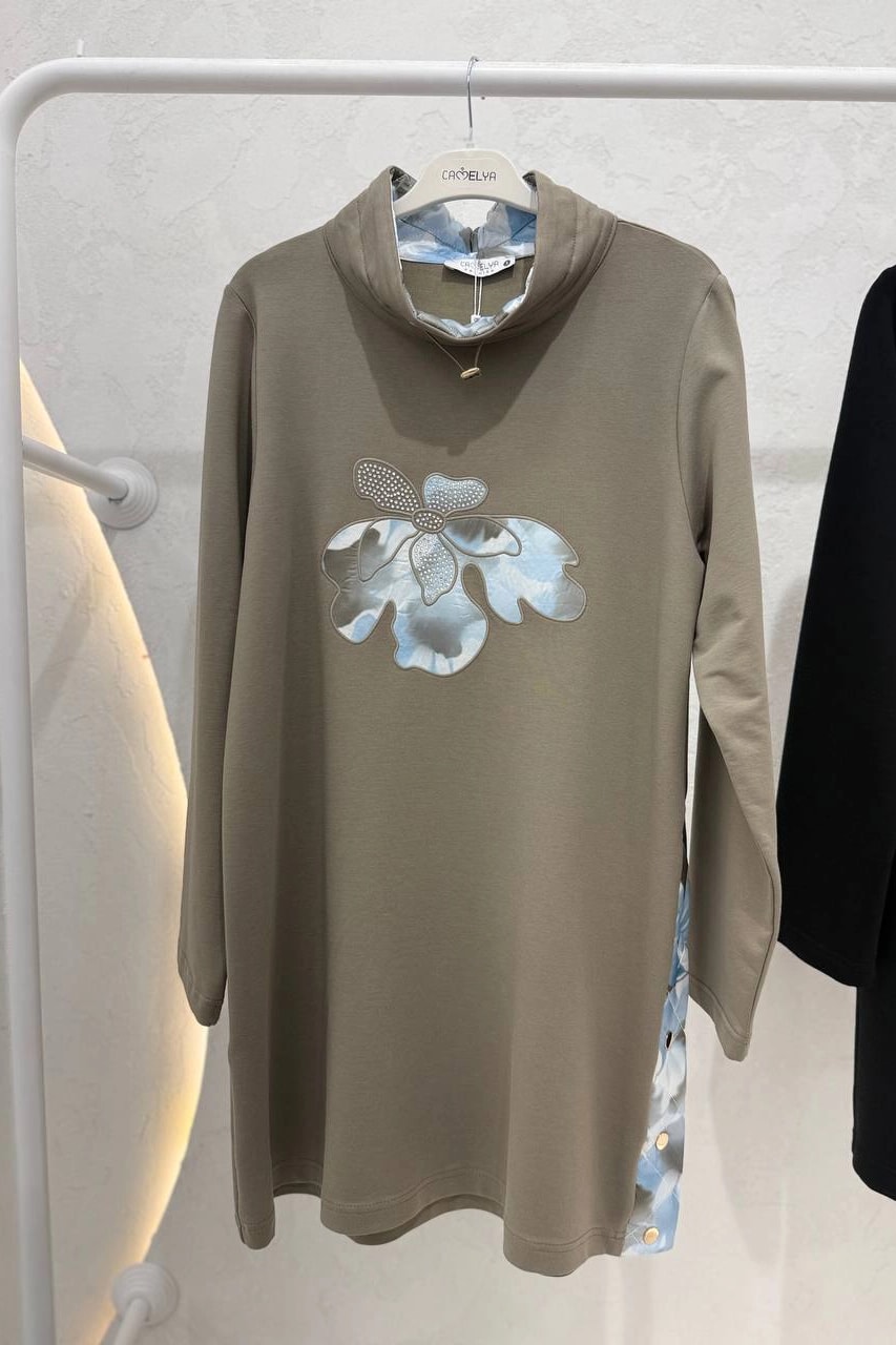 Toptan İki İplik Kumaş Çıtçıt Detaylı Dageje Yaka Tunik