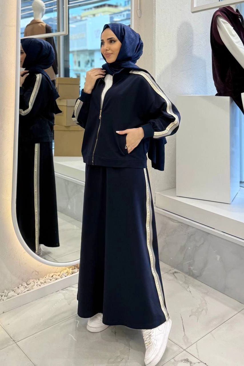 Toptan İki İplik Kumaş Fermuarlı Üçlü Etek Takım