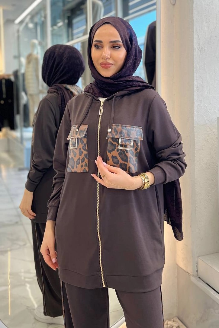 Toptan Oysho Kumaş Leopar Desen Cep Detaylı İkili Takım