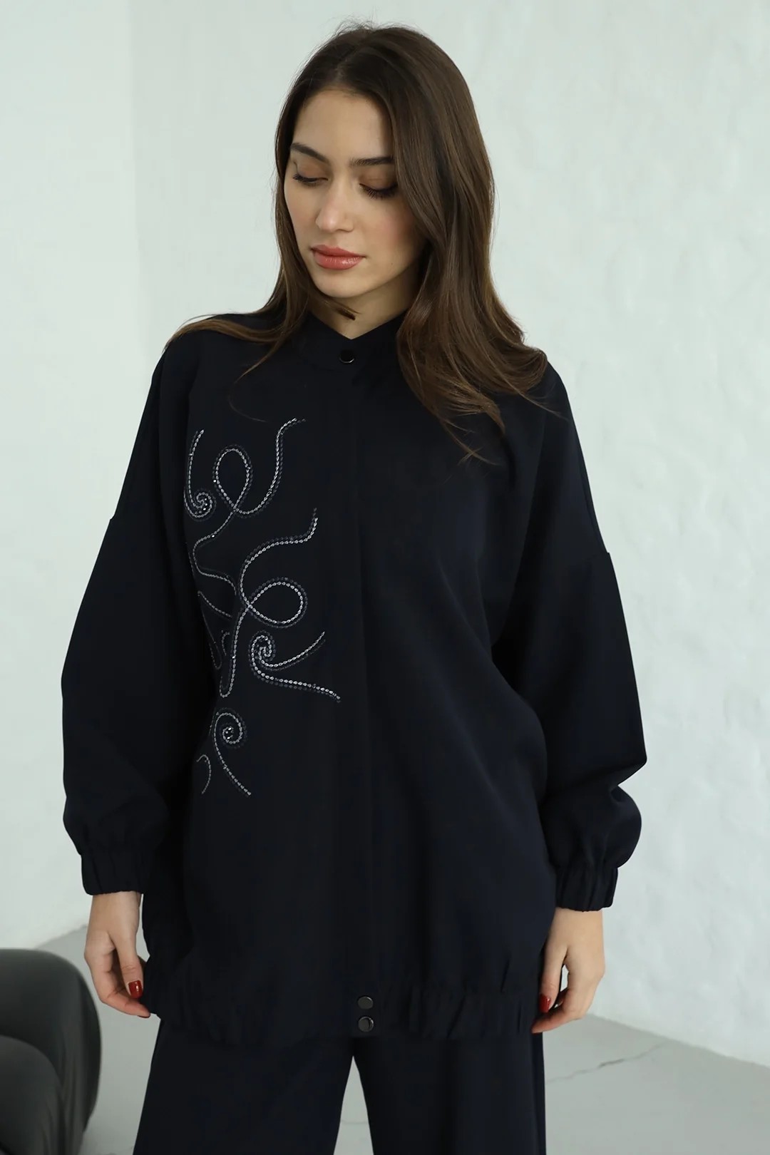 Double Krep Kumaş Desenli Modern İkili Takım 10549