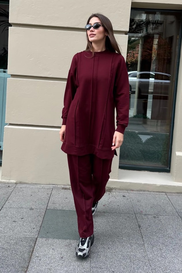 Toptan İki İplik Kumaş Dikiş Detaylı İkili Takım