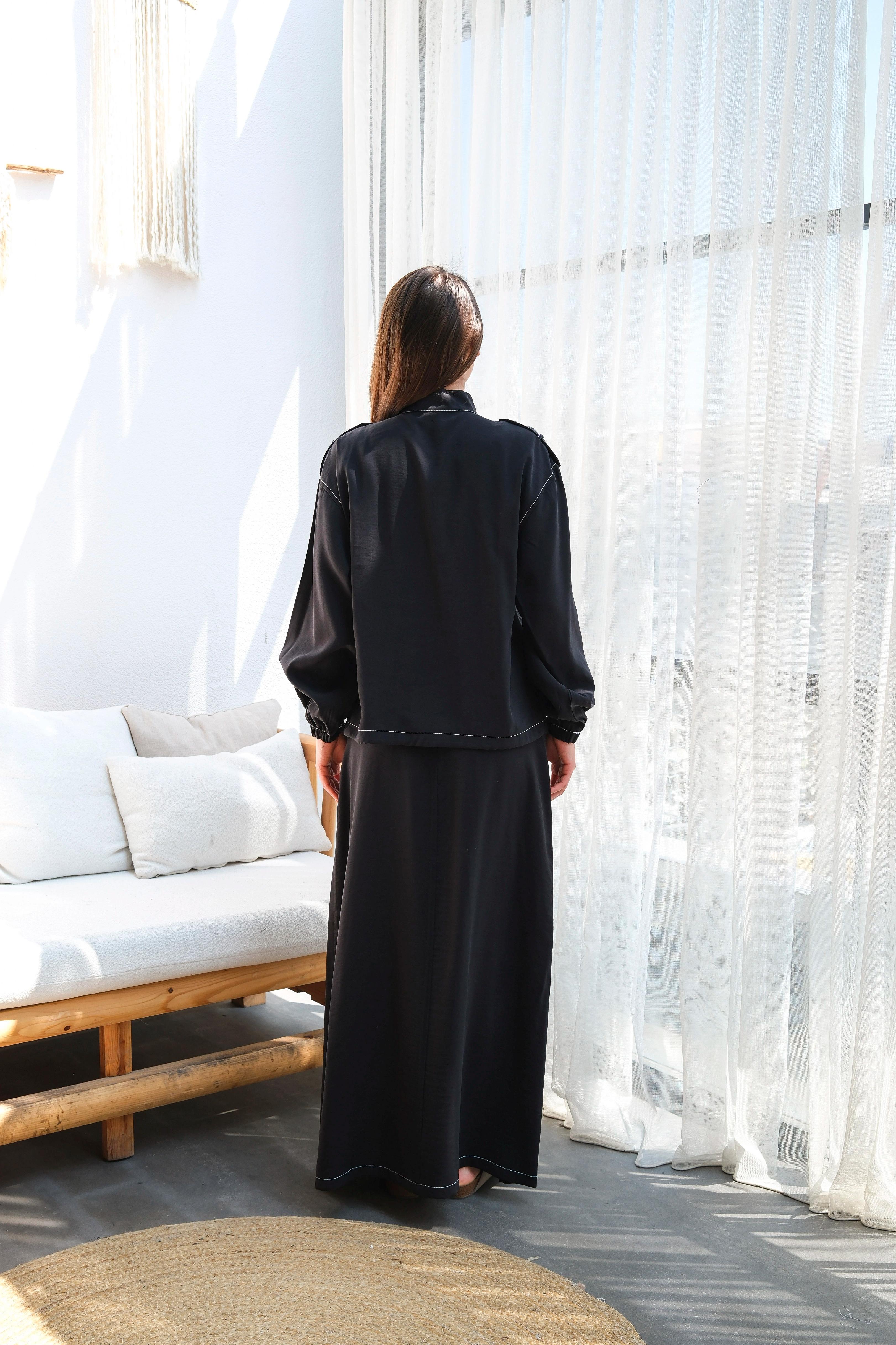Wholesale Modal Fabric Jacket Waist Elastic Double Skirt Set - 8207 Product Information