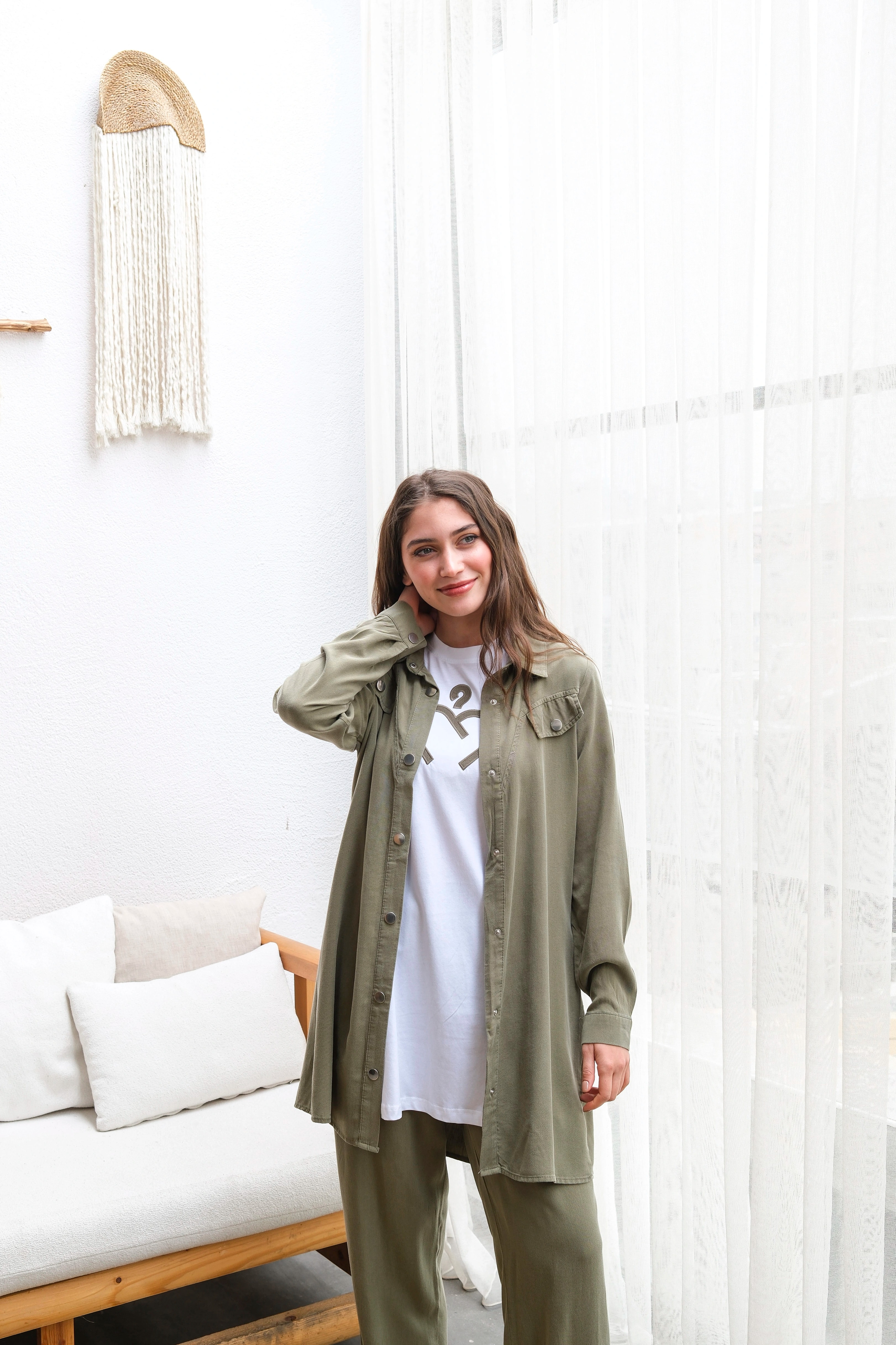 Toptan Ham Tensel Kumaş Cep Detaylı Çıtçıtlı Üçlü Takım