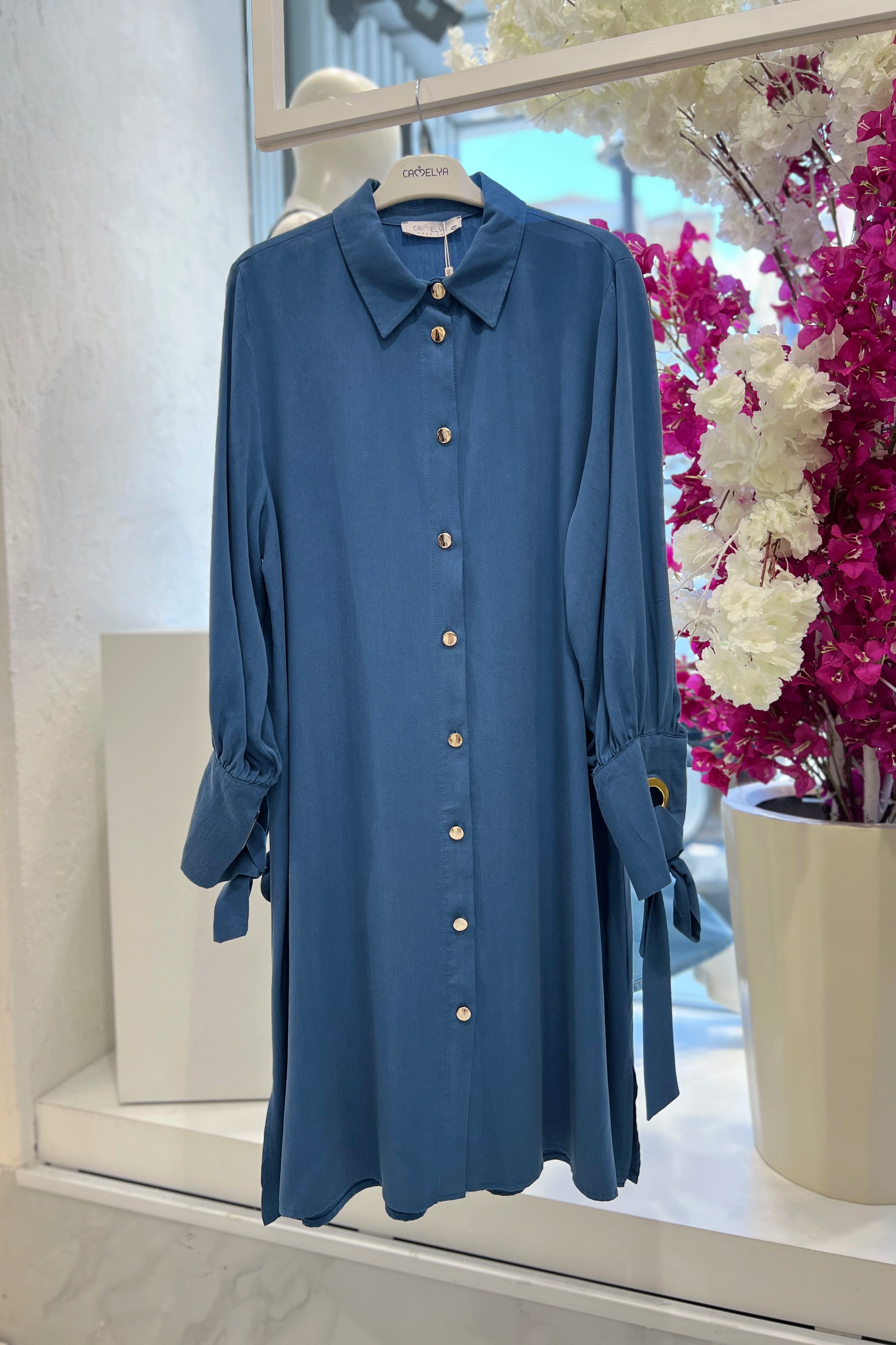 سترة بأزرار من قماش Tencel بالجملة - 5265 - أزرق