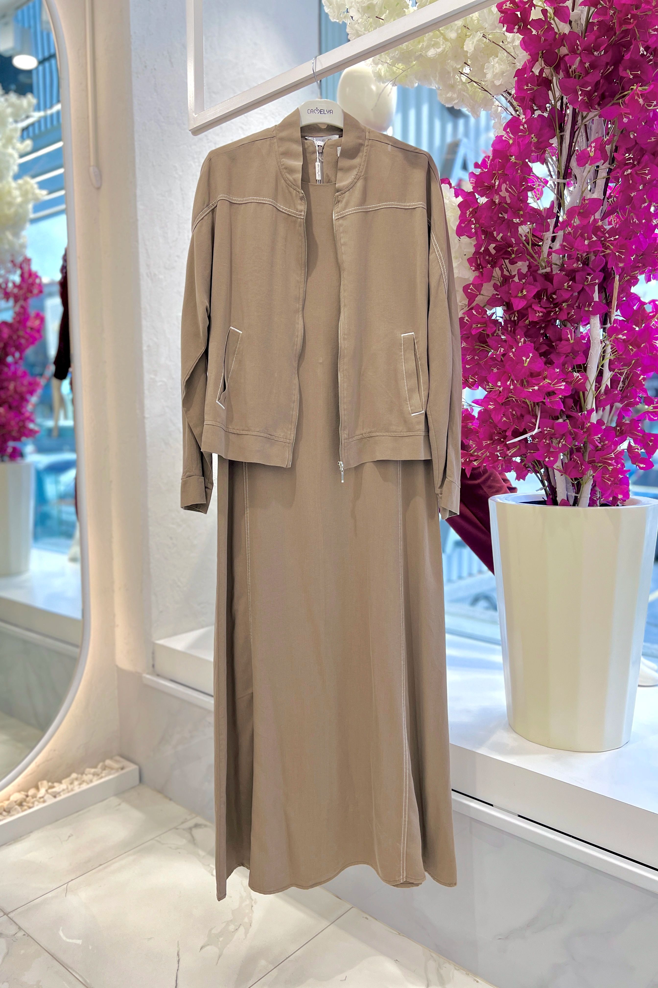 Wholesale Tencel Fabric Jacket Zippered Double Dress - 3751 Product Information - Mink