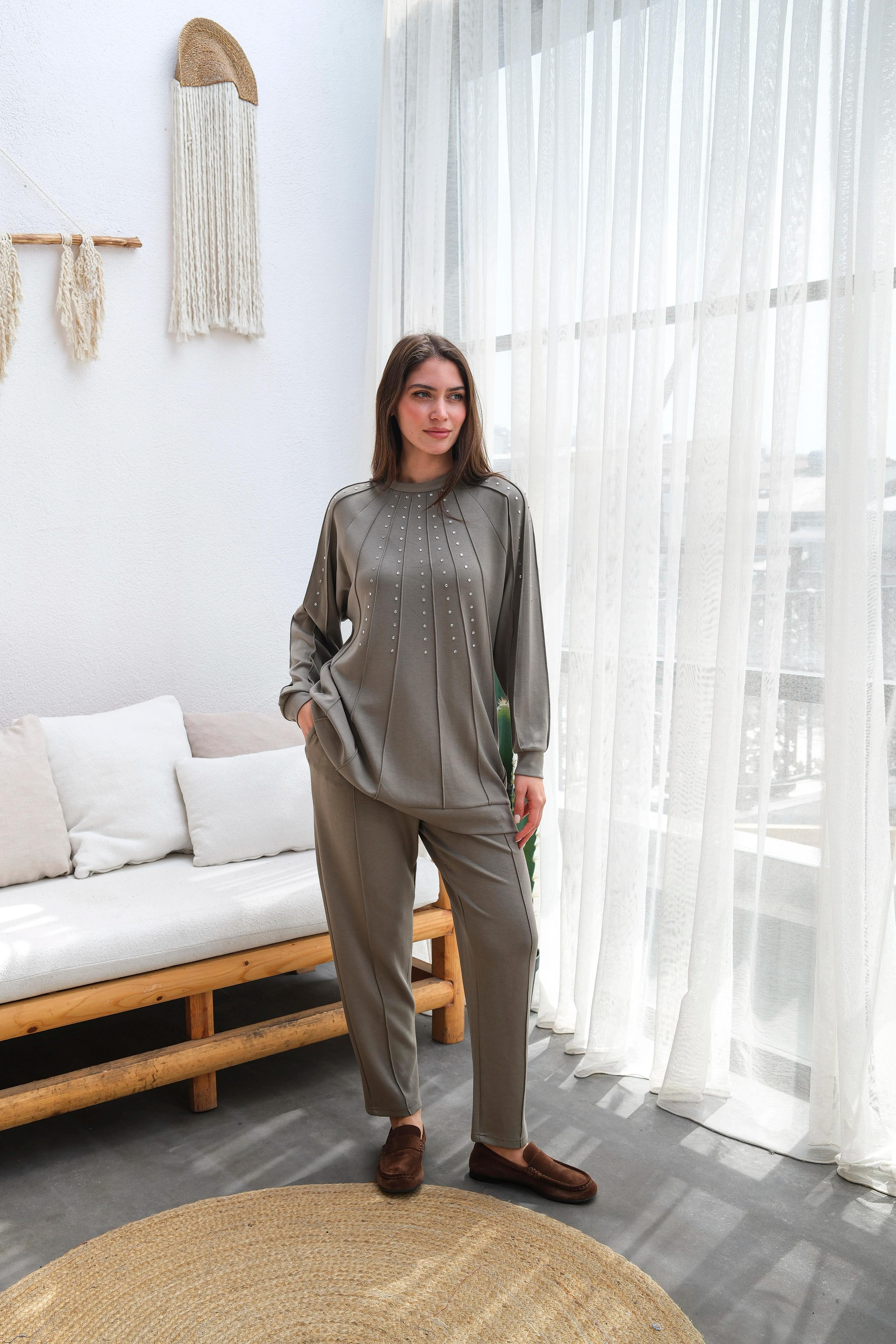 Oysho Kumaşlı Taş Detaylı Şık İkili Takım 10633