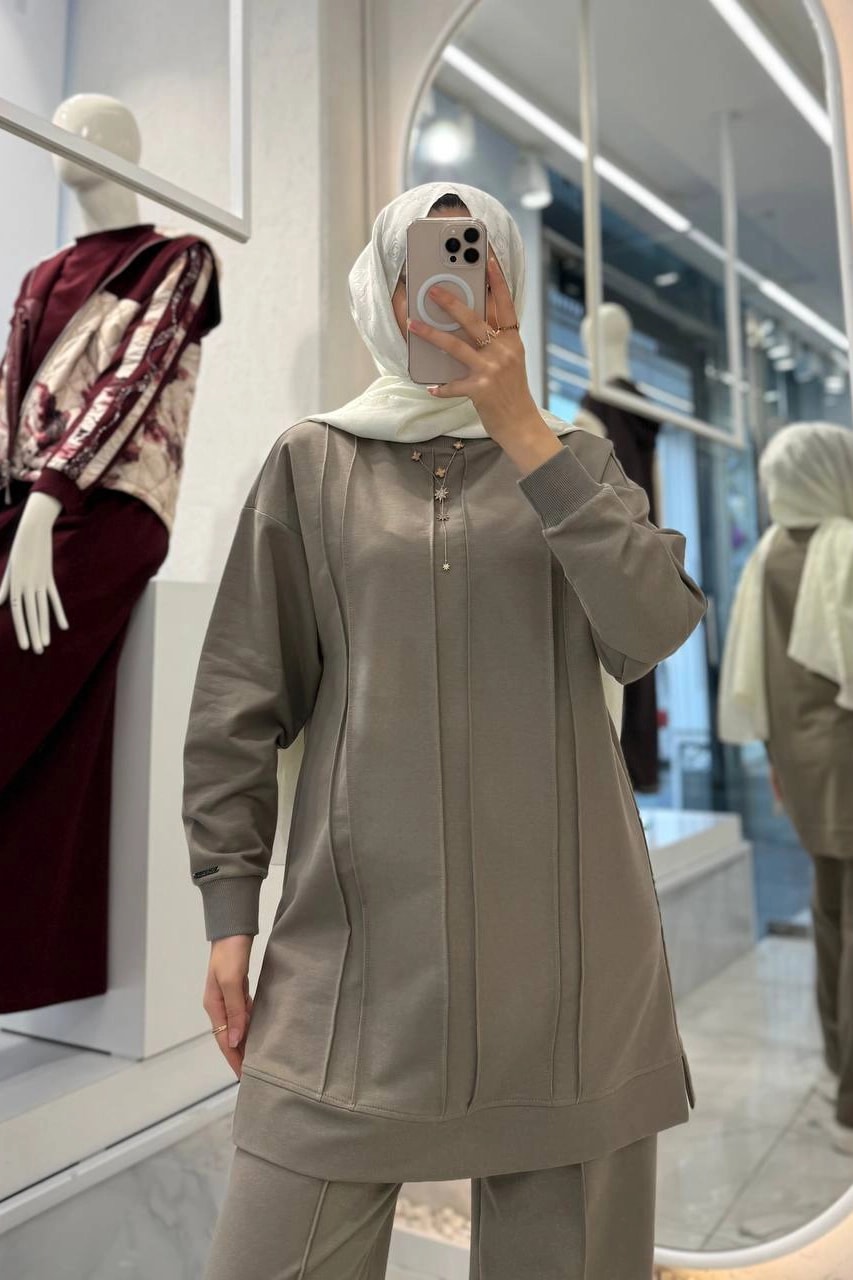 Toptan İki İplik Kumaş Dikiş Detaylı Battal Beden İkili Takım 