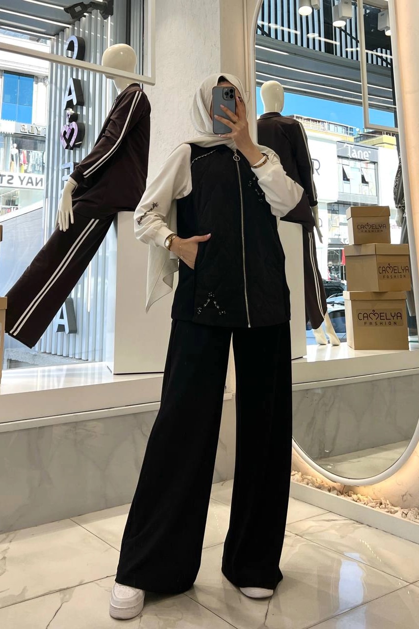 Toptan Modal Oysho Kumaş Taş Süslemeli Üçlü Takım