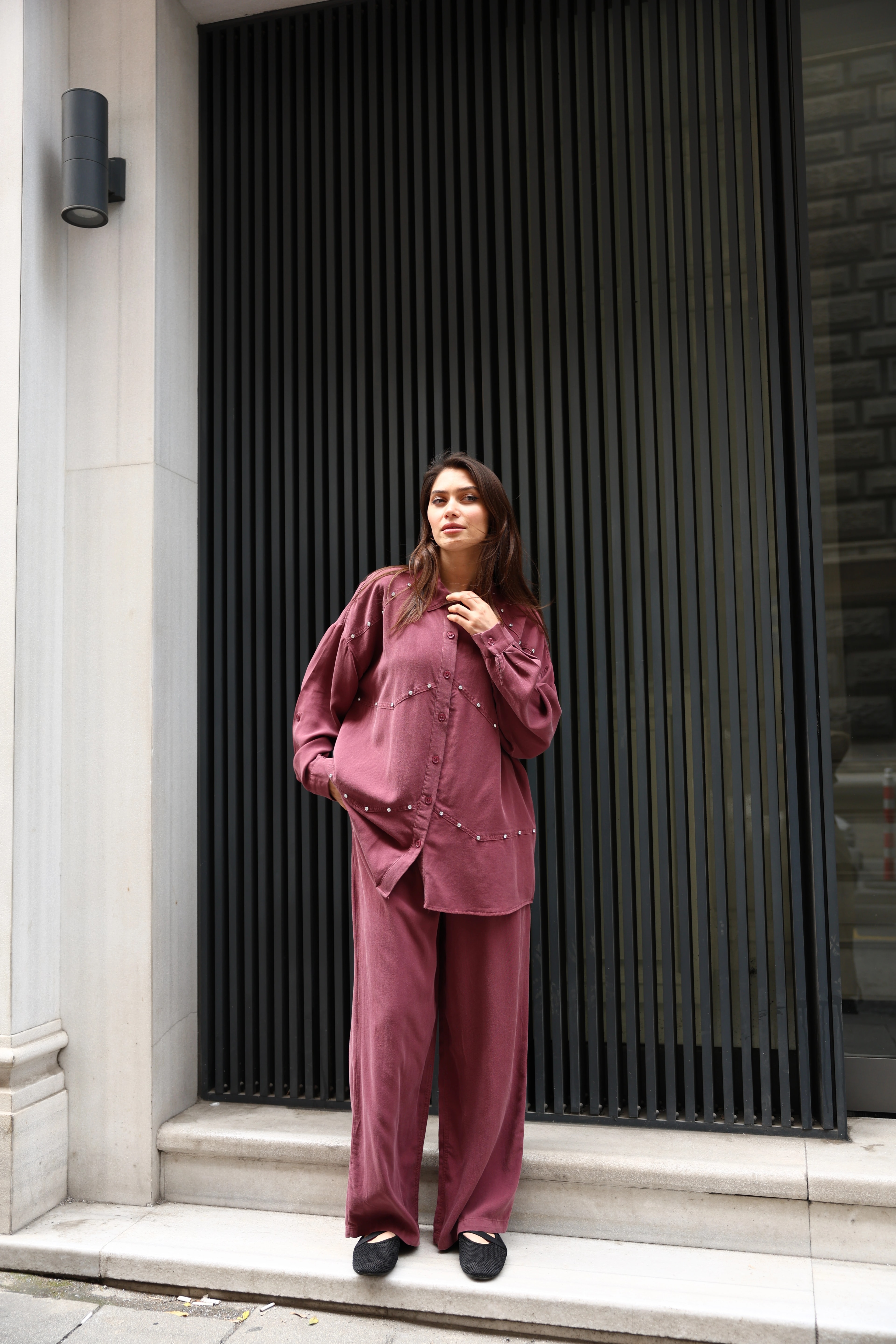 Toptan Tensel Kumaş Taşlı İkili Takım