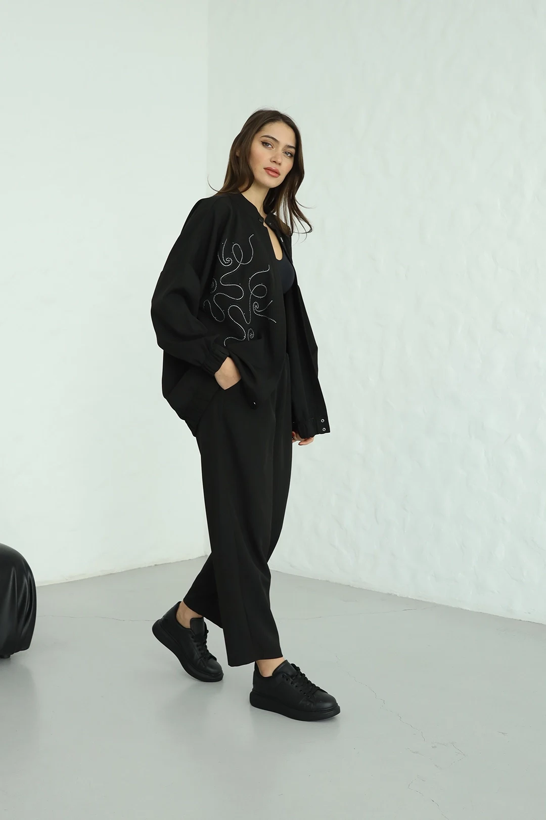 بدلة من قطعتين بنقشة قماش الكريب المزدوج للبيع بالجملة - 10549