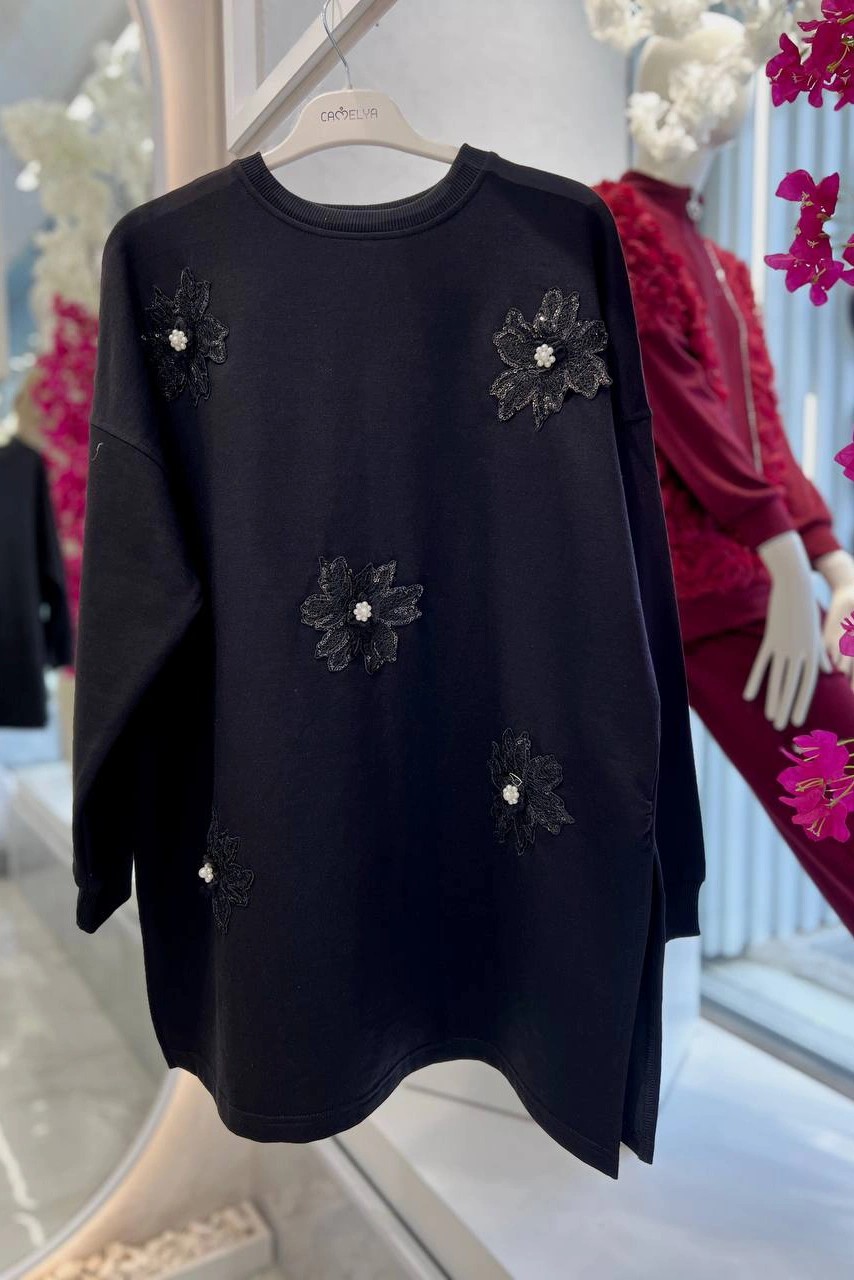 İki İplik Kumaş Çiçek Desenli Zarif Tunik 5293