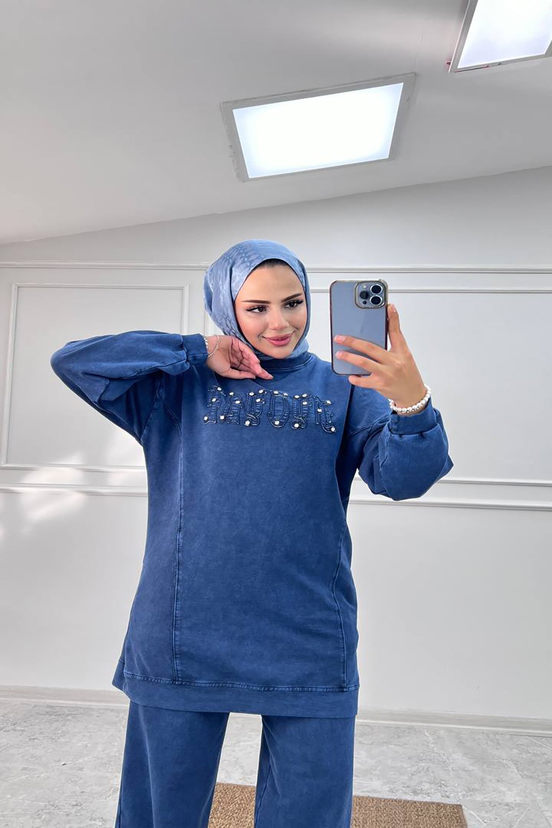 Toptan İki İplik Kumaş  Eskitme Desenli İkili Takım