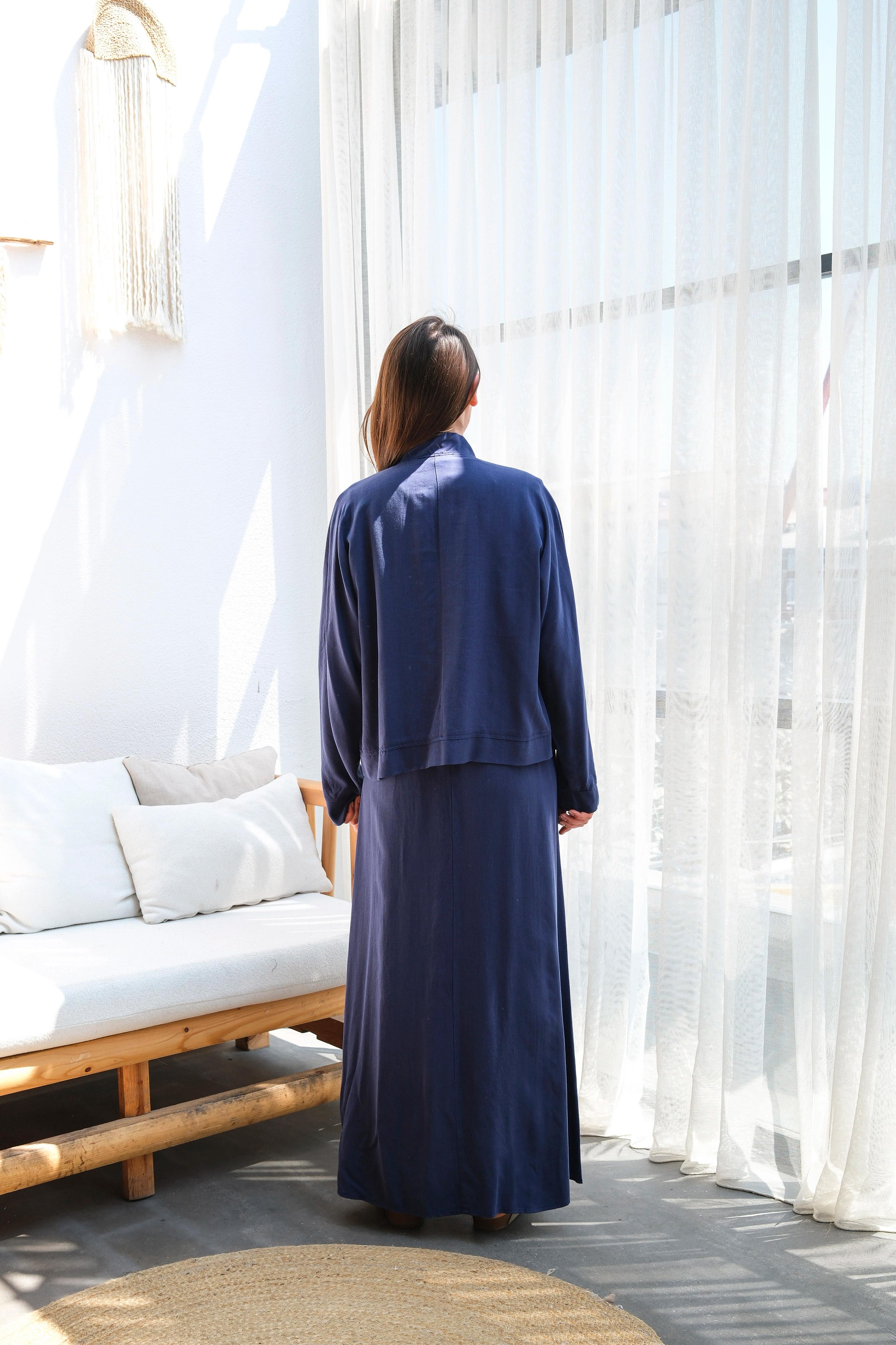 Wholesale Tencel Fabric Jacket Zippered Double Dress - 3751 Product Information - Navy Blue
