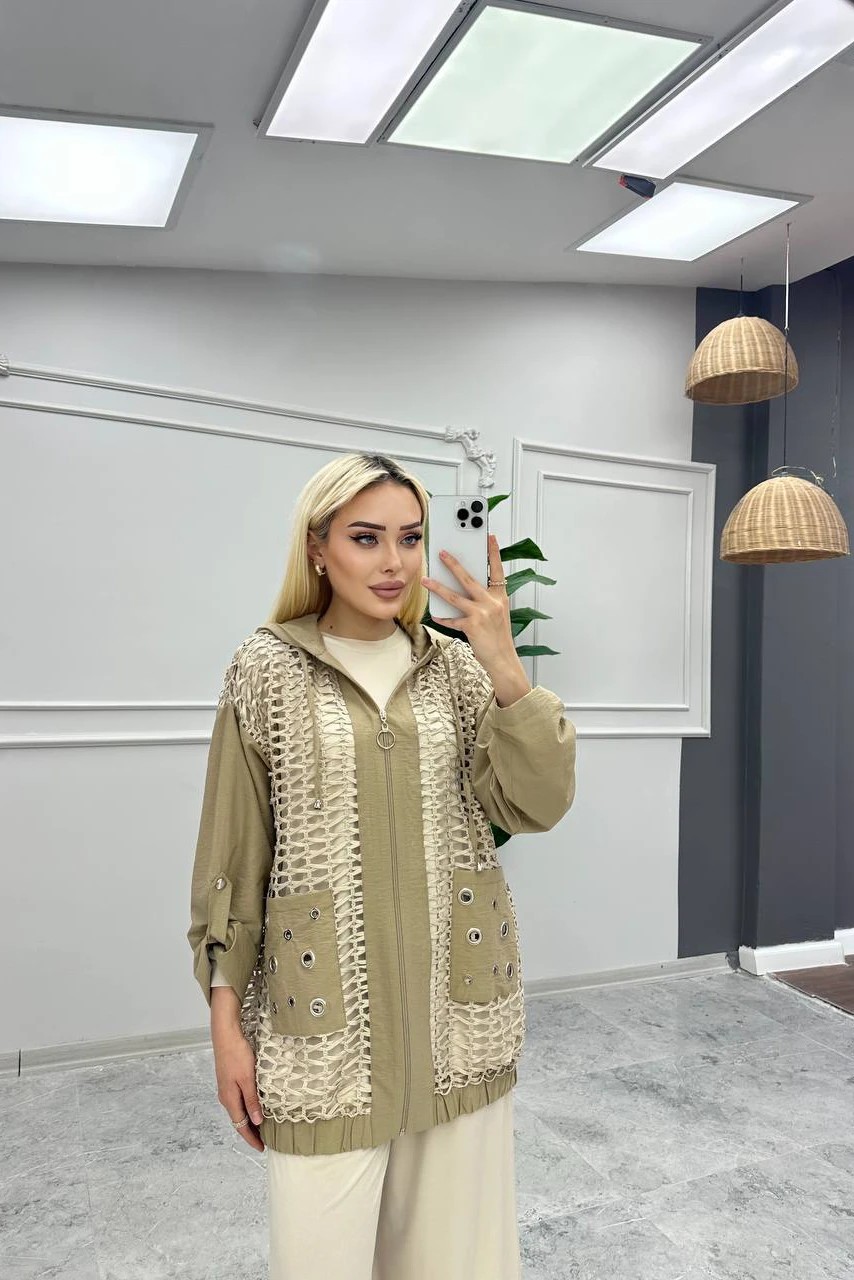 Toptan Sandy Kumaş Ceketi Fileli Üçlü Takım