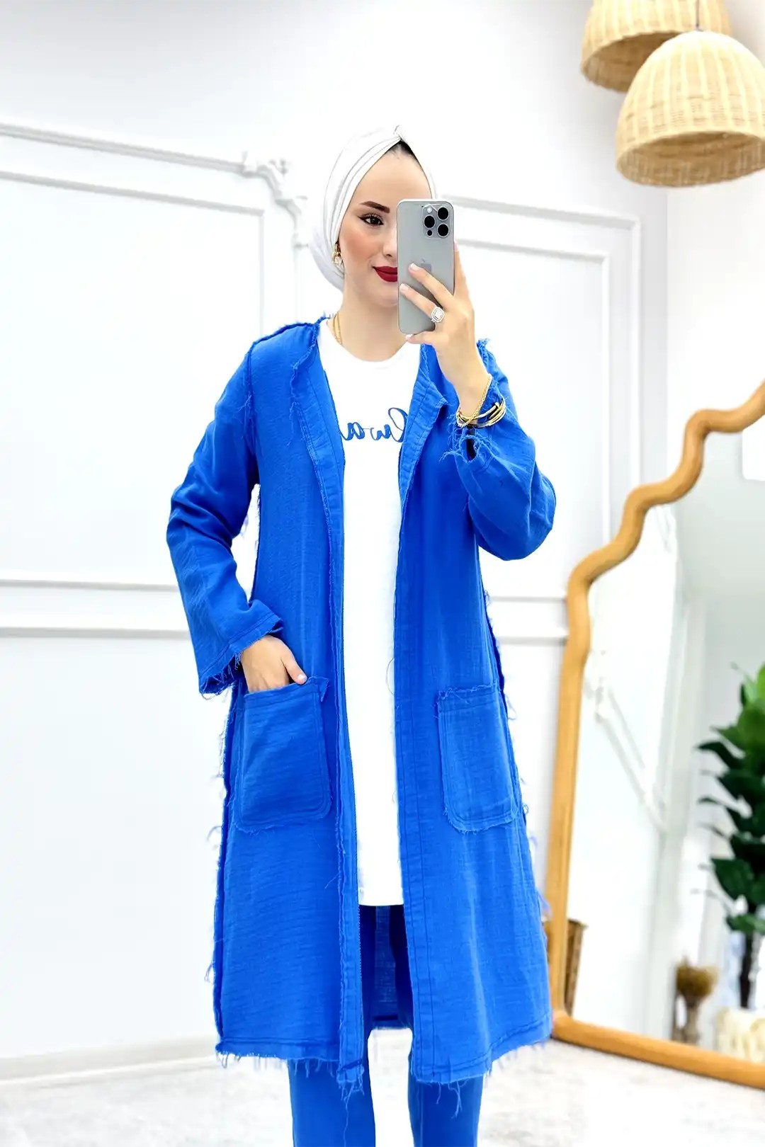 Wholesale Muslin Fabric Three-Piece Dress Suit - Sax