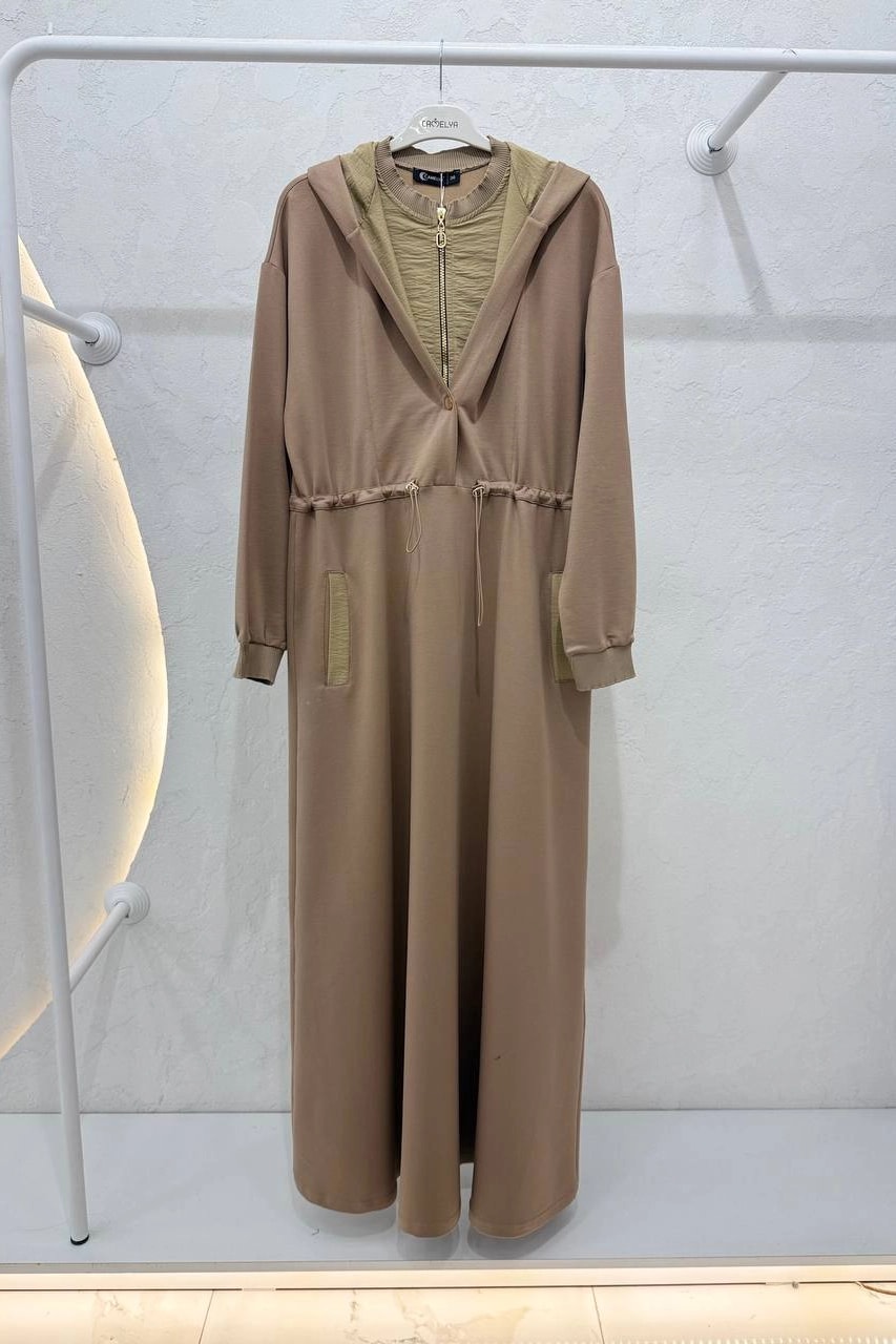 Toptan İki İplik Kumaş Belden Büzgülü Elbise 