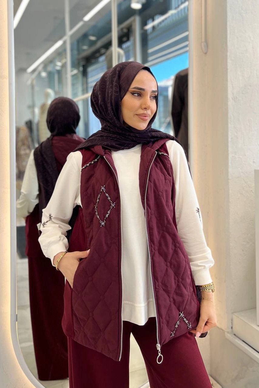 Toptan Modal Oysho Kumaş Taş Süslemeli Üçlü Takım