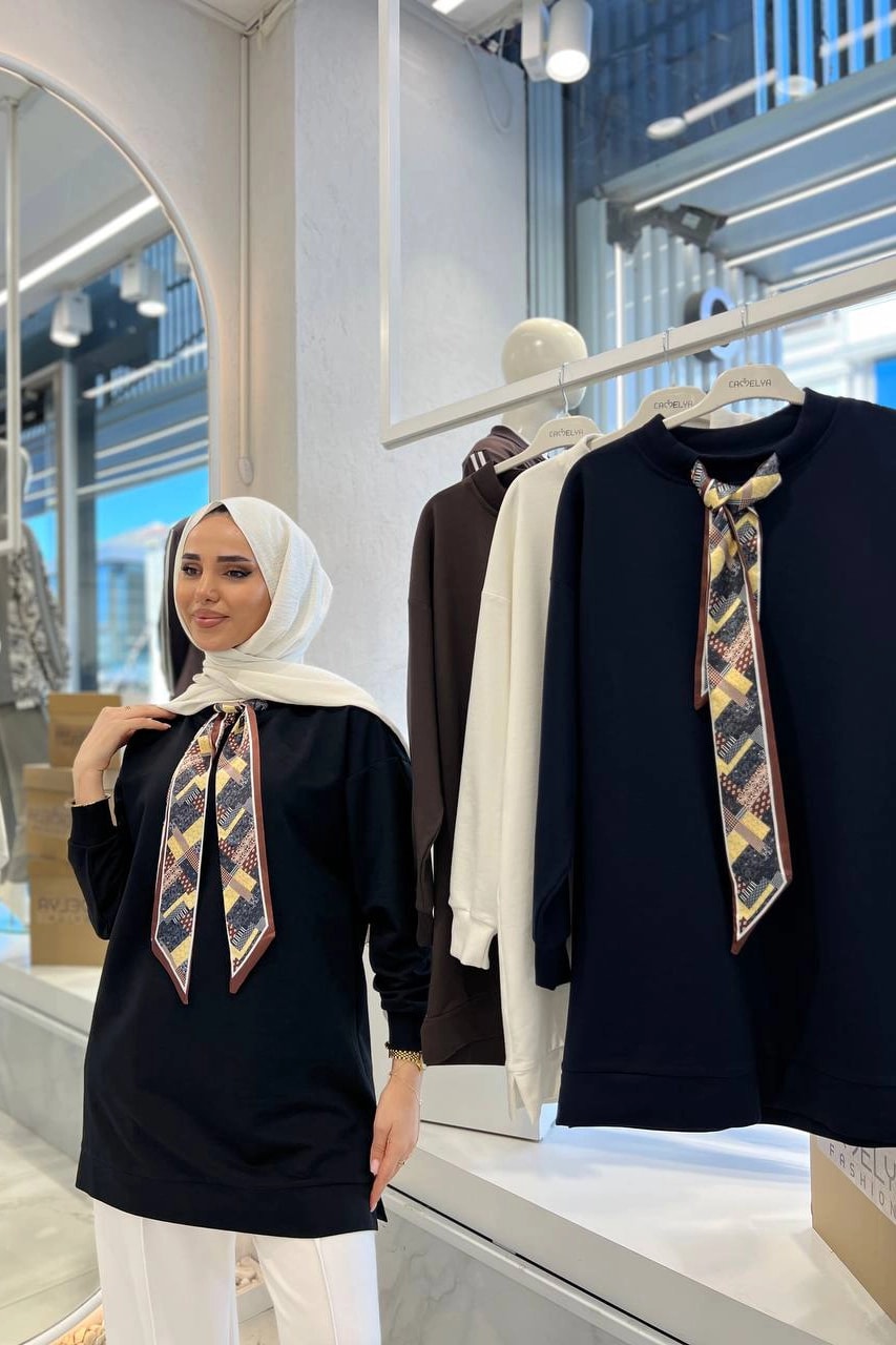 Wholesale Two-Thread Fabric Tunic with Scarf Detail