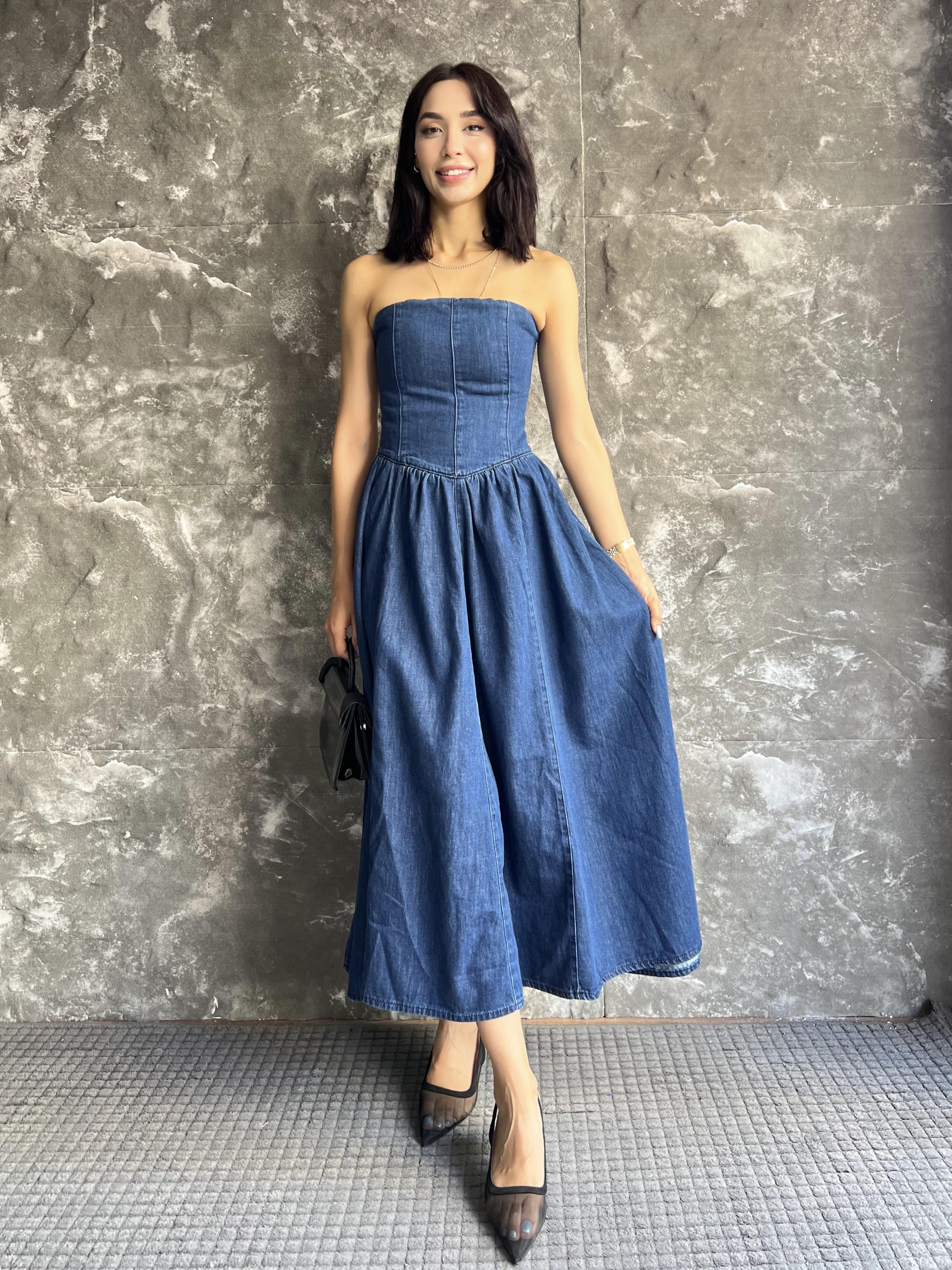 VENÜS PREMIUM STRAPLEZ JEAN ELBİSE