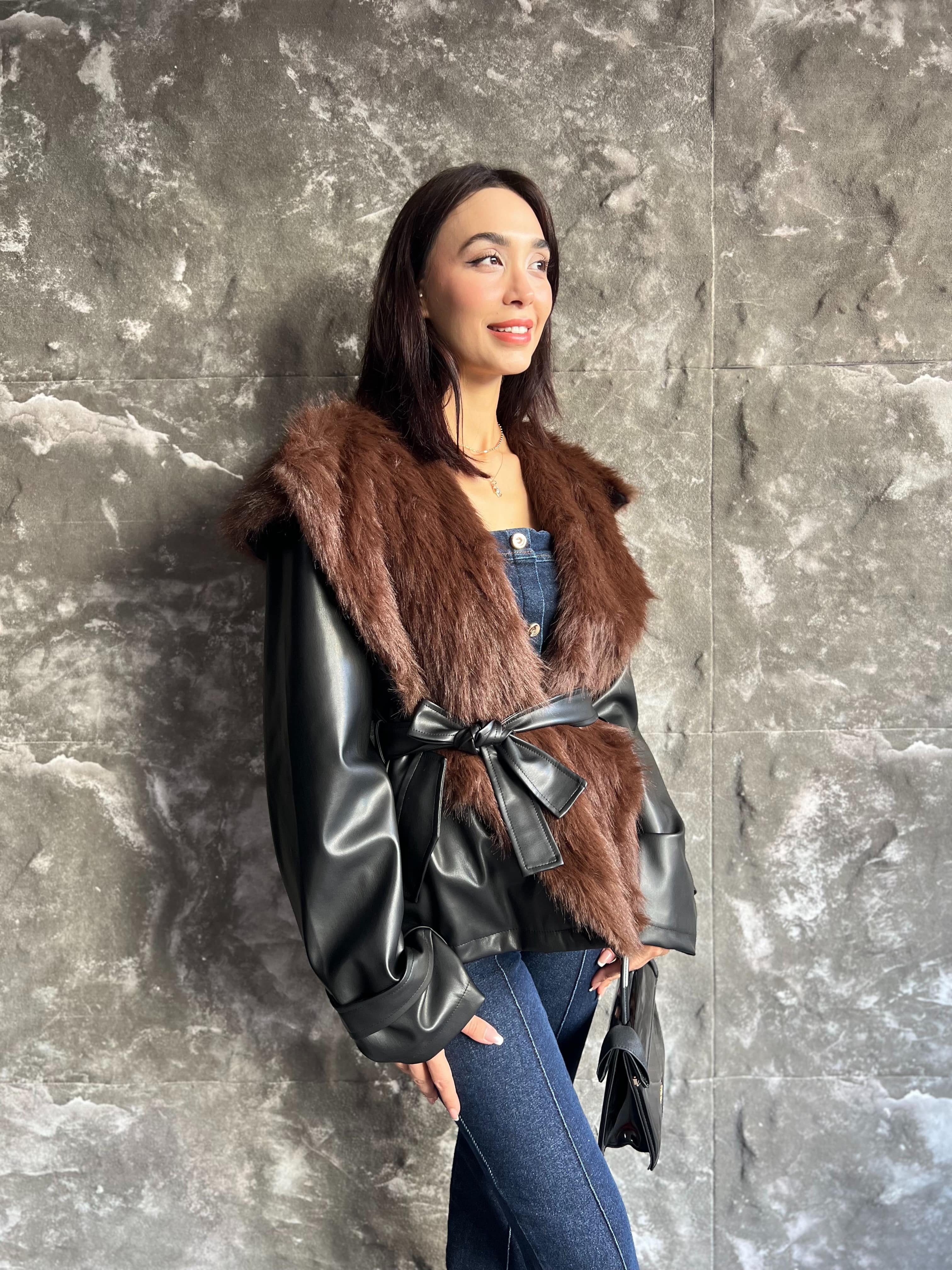 LOLİTA TASARIM KÜRK YAKA DERİ CEKET