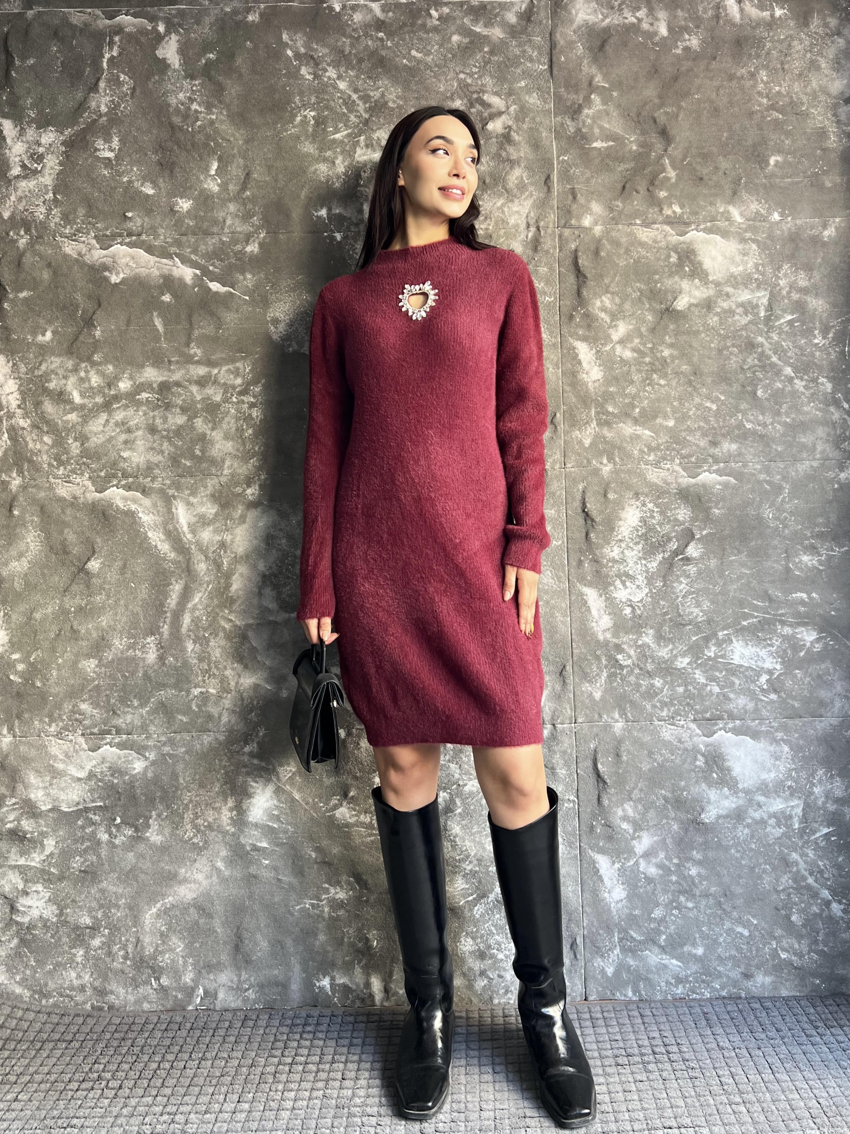 WALORİNA KALP TAŞ DETAY YUMOŞ ELBİSE