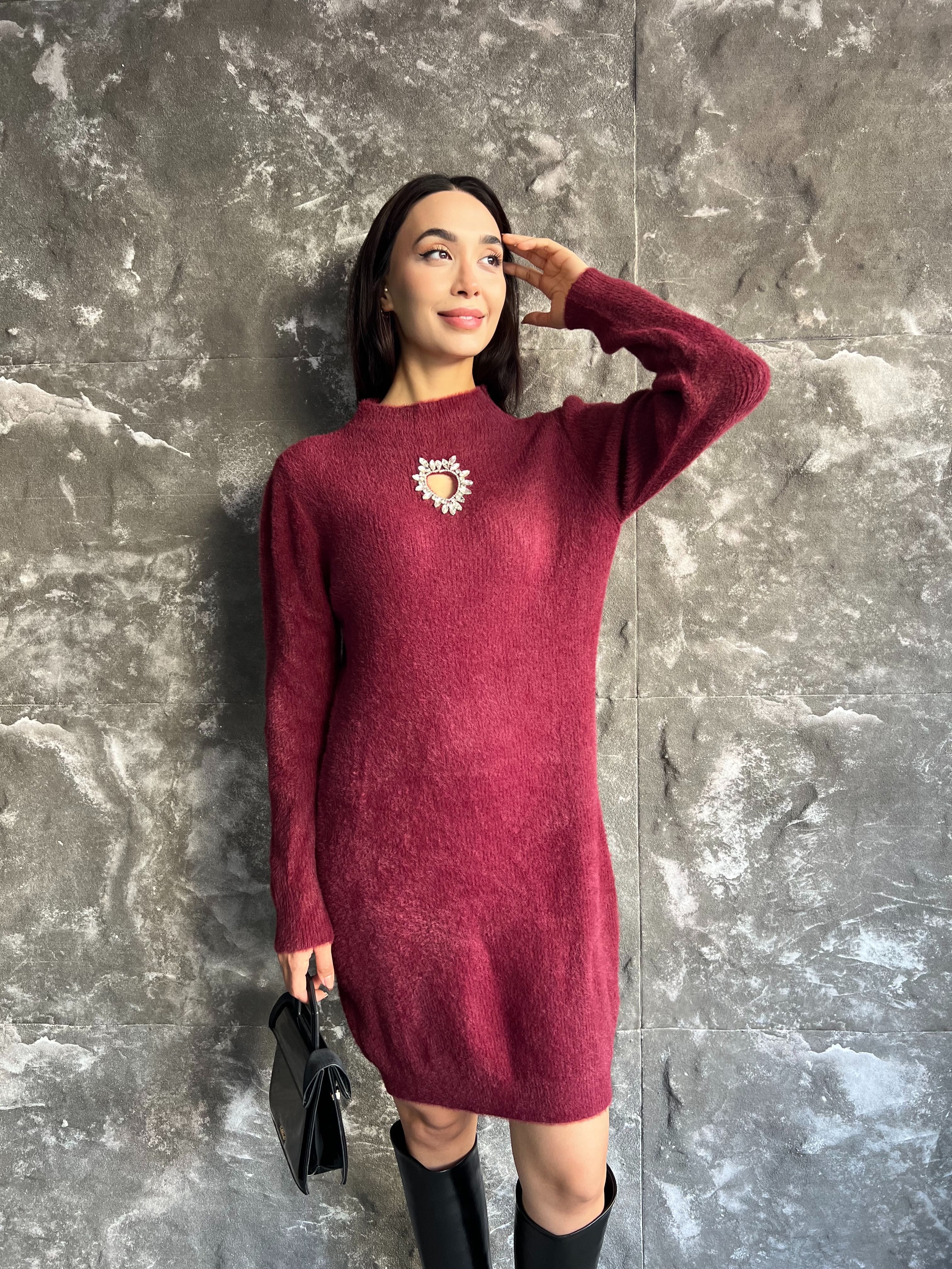 WALORİNA KALP TAŞ DETAY YUMOŞ ELBİSE