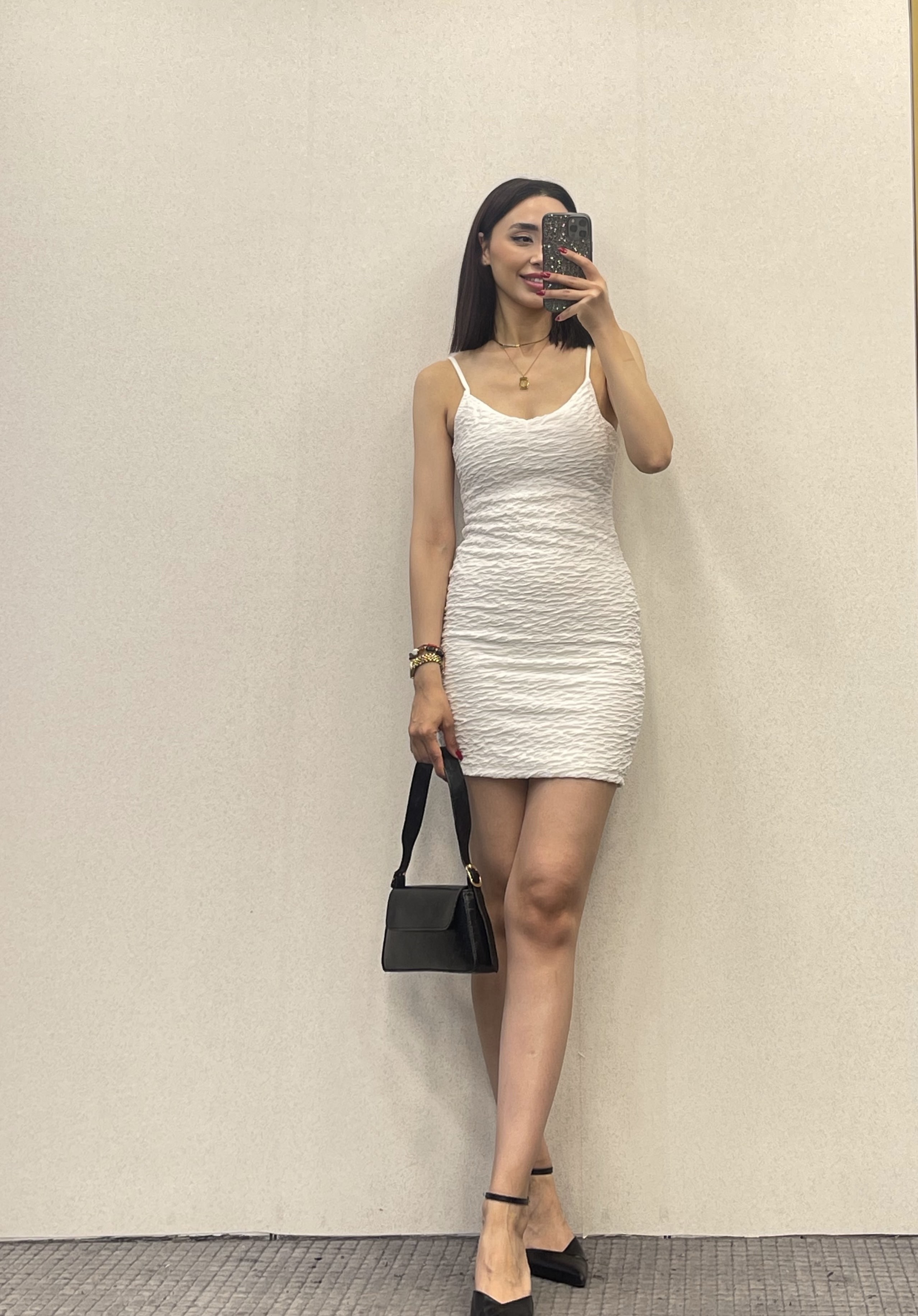 MNG BEYAZ KISA ELBİSE