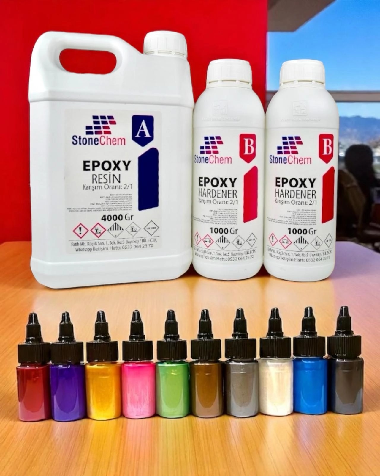 Ultra Şeffaf Parlak Epoksi Reçine 6 Kg + 10 Renk sıvı Sedefli Pigment Seti