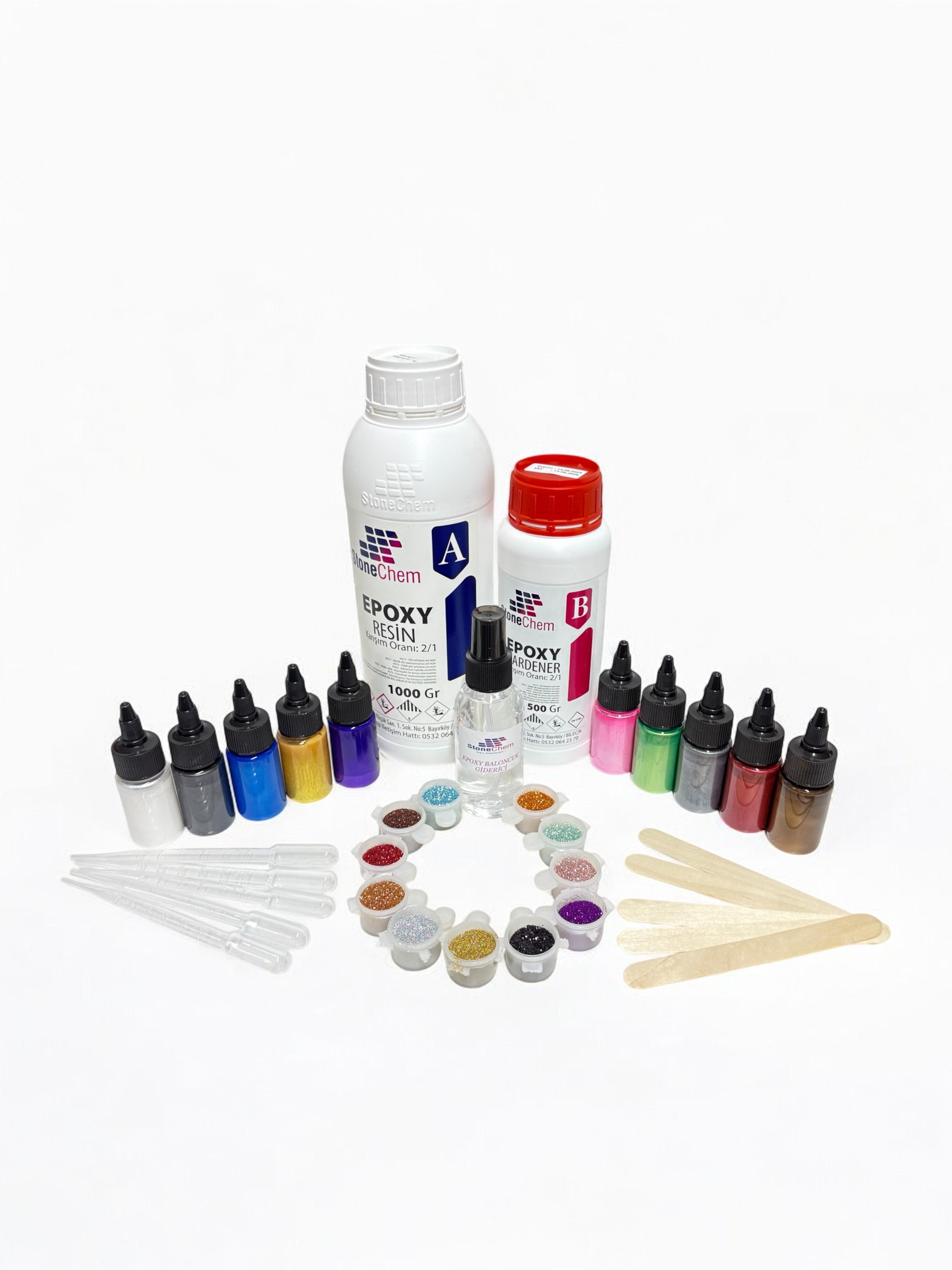 1500 Gr Şeffaf Epoksi + Köpük Giderici + Sıvı Sedefli Pigment + Sim Seti + Pipet + Karıştırıcı Çubuk