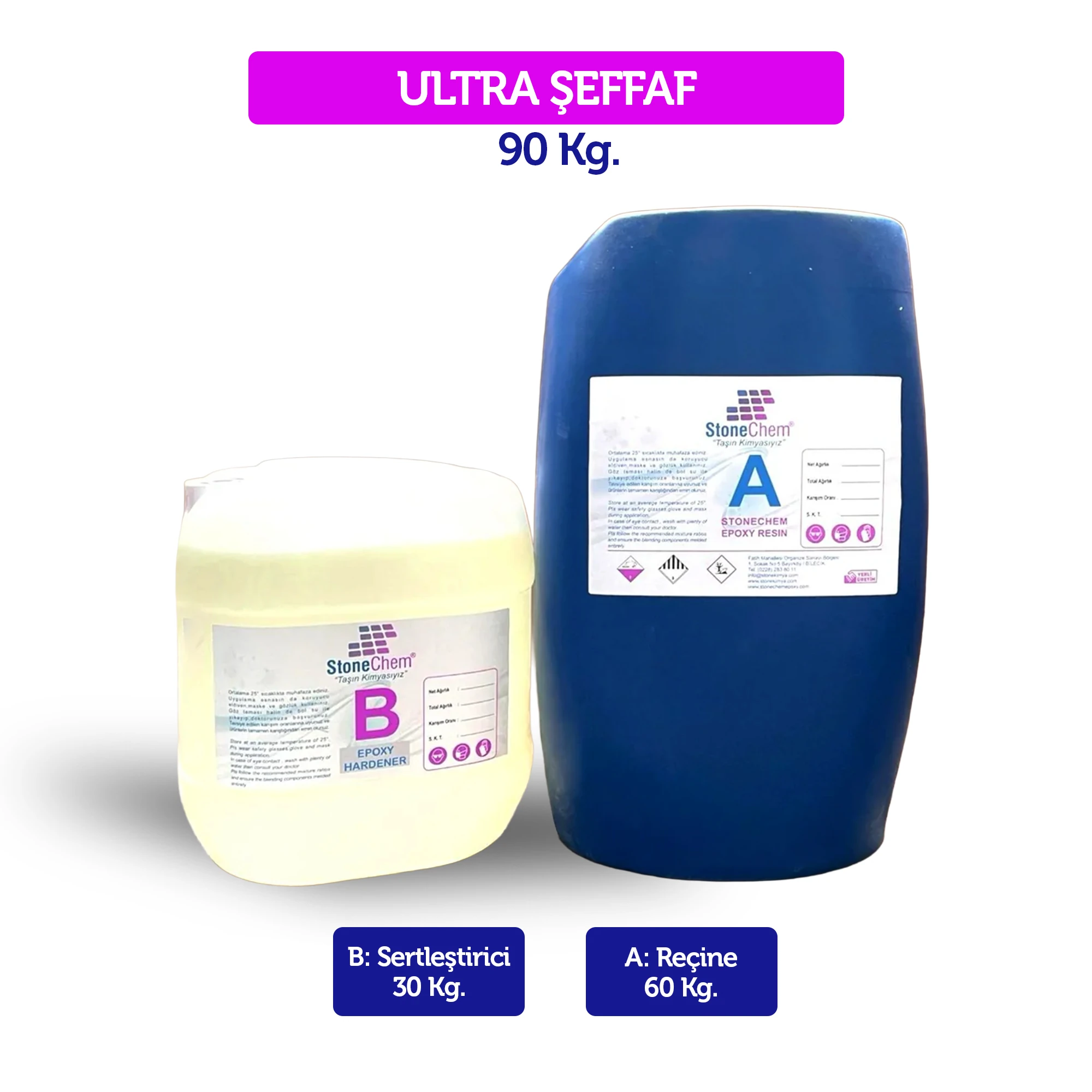 Ultra Şeffaf Epoksi Reçine – 90 kg (Hobi, Sanat, Tepsi, Magnet, Ahşap İçin)