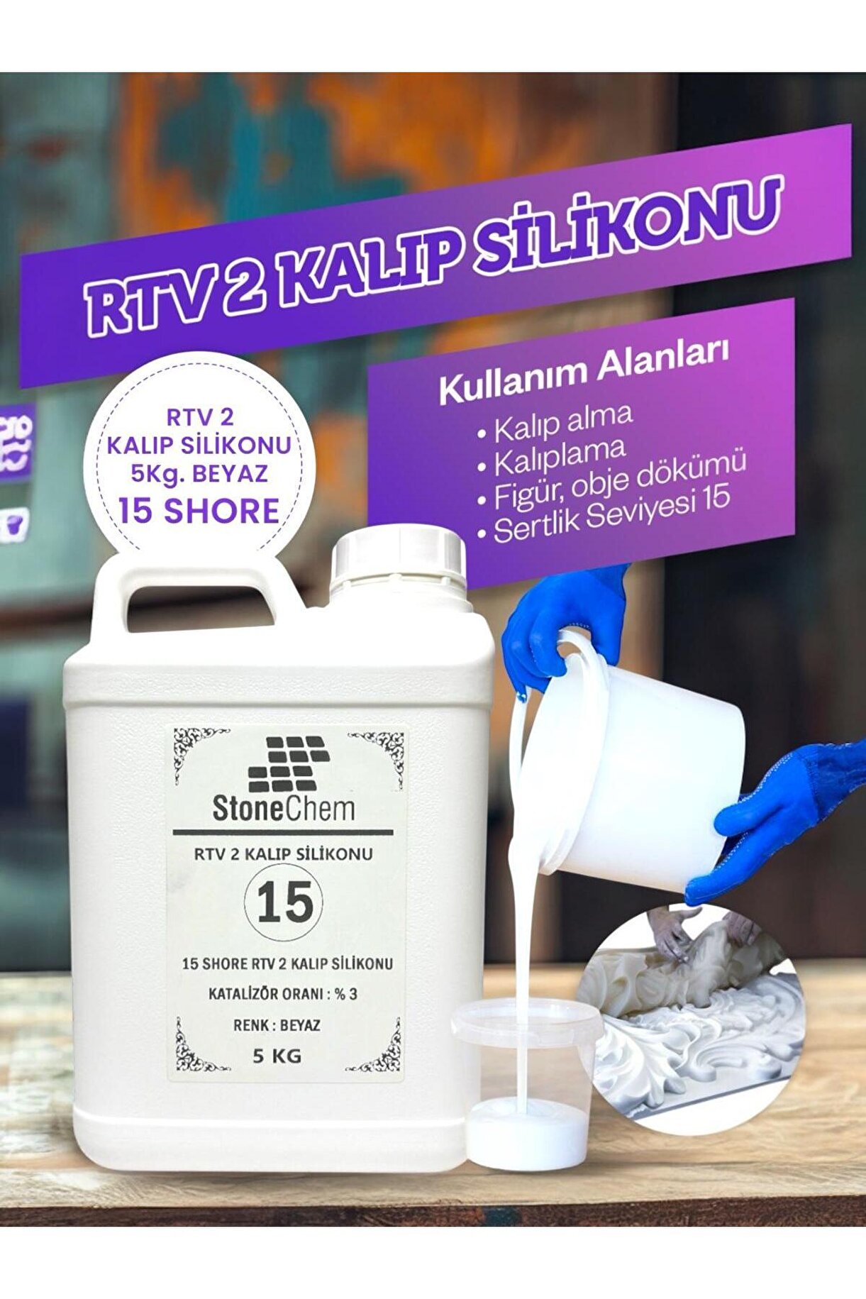 Yüksek Kalite 1. Sınıf RTV 2 Kalıp Silikonu 15 KG BEYAZ 5 SHORE