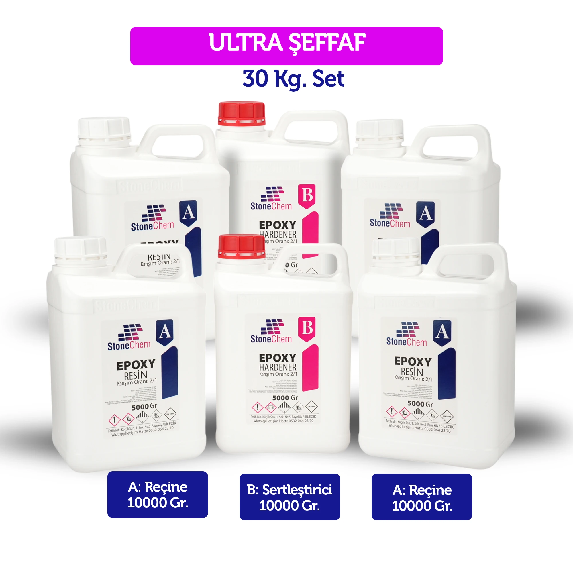 Ultra Şeffaf Epoksi Reçine – 30 kg (Hobi, Sanat, Tepsi, Magnet, Ahşap İçin)