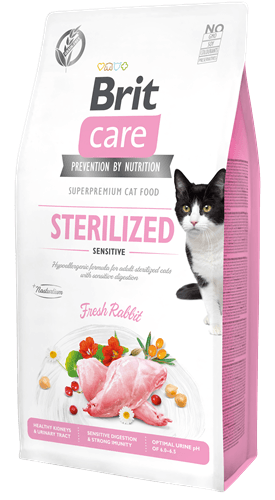 Brit Care Kısırlaştırılmış Hassas Kediler İçin, Tahılsız, Hipoalerjenik Taze Tavşan Etli Kuru Mama 7 kg