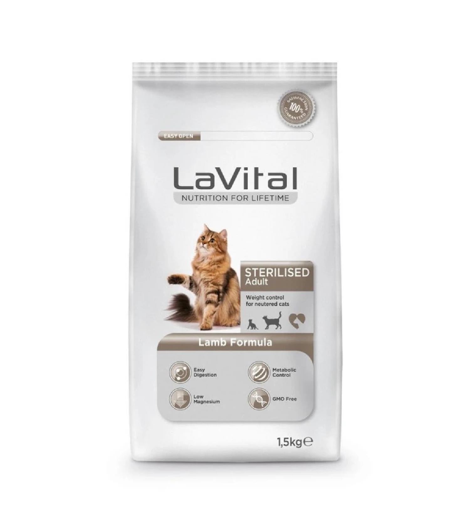 LaVital Kilo Kontrolü için Kuzulu Kısırlaştırılmış Kedi Maması 1,5kg