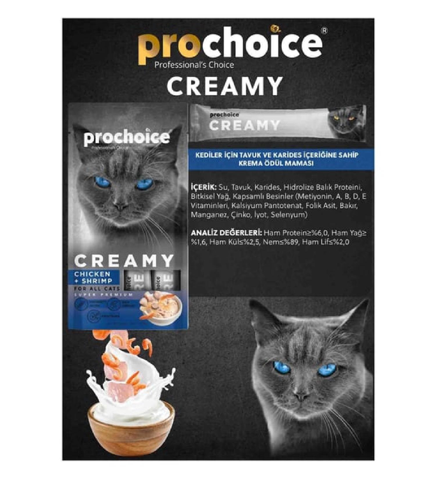 Prochoice Creamy Tavuklu ve Karidesli Sıvı Kedi Ödül Maması 4x15 gr