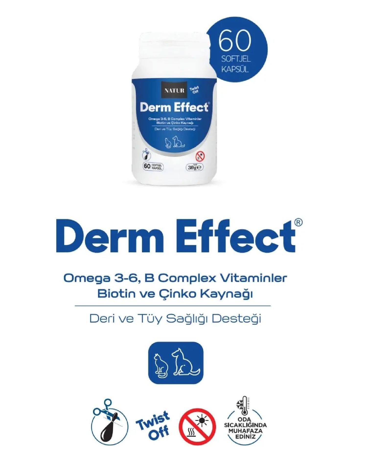 Natur Derm Effect Kedi Köpek Deri ve Tüy Sağlığı Destek Soft Jel Kapsul 60 Adet